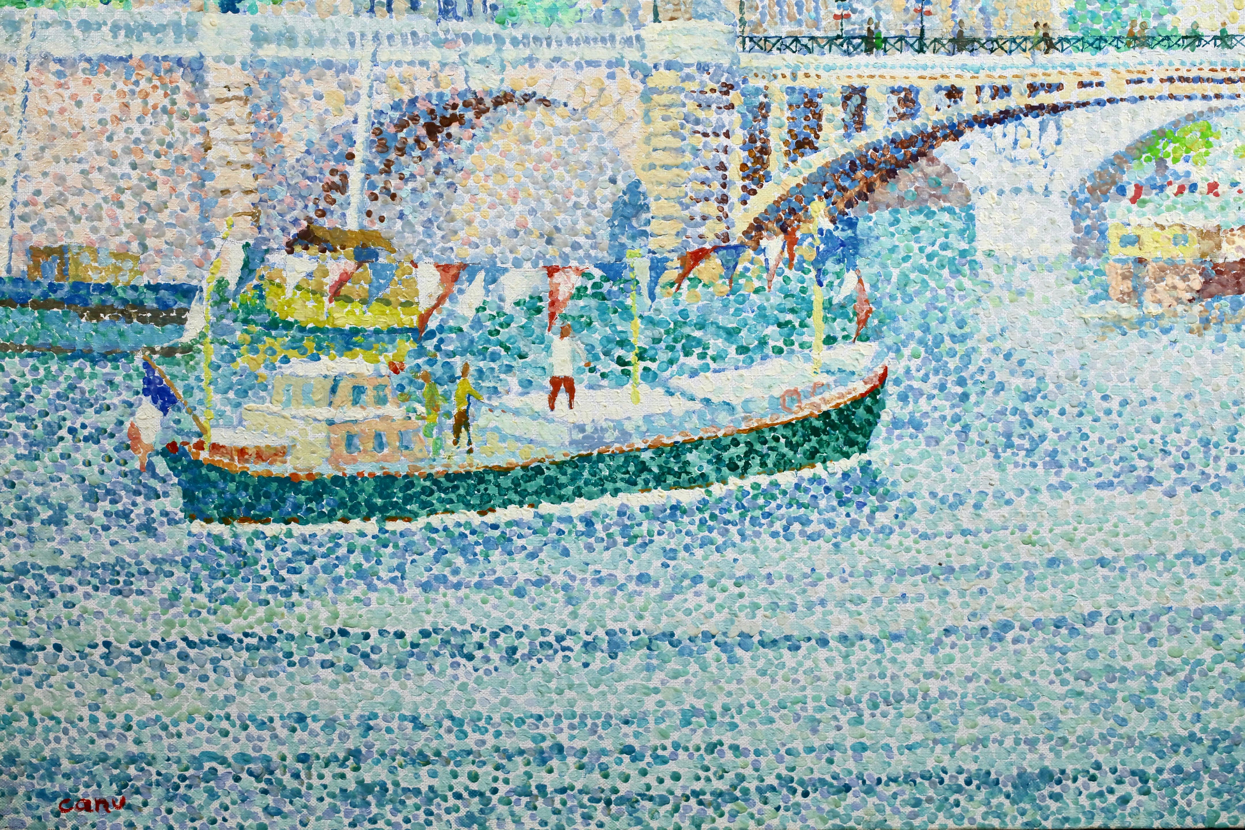 La Conciergerie - Paisaje fluvial puntillista neoimpresionista Óleo de Yvonne Canu en venta 6