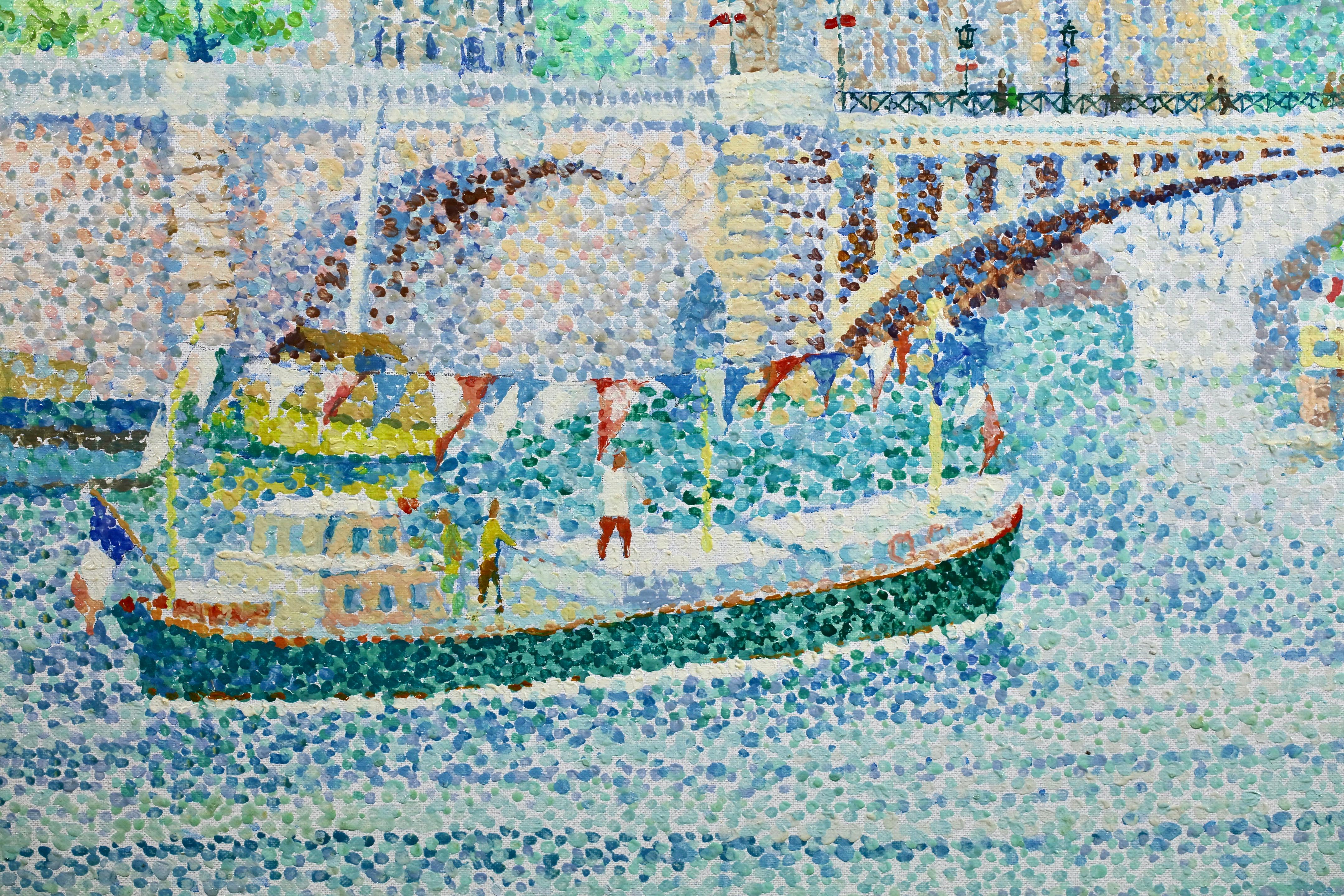 La Conciergerie - Paisaje fluvial puntillista neoimpresionista Óleo de Yvonne Canu en venta 7
