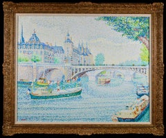 La Conciergerie - Neo Impressionist Pointillist Riverscape Oil by Yvonne Canu