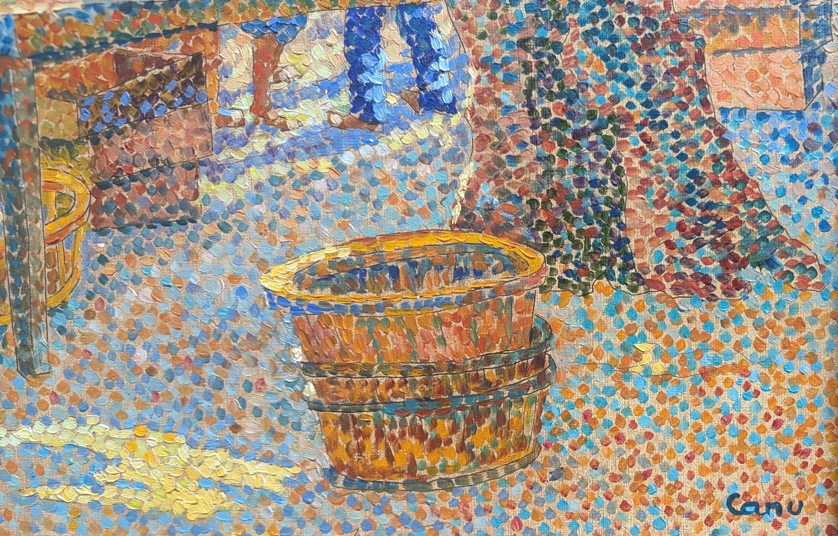 Yvonne Canu 
1921 – 2008
Firmado abajo a la derecha y firmado, titulado y numerado 300 en el reverso

Tamaño del lienzo: 54 x 65 cm
Tamaño exterior del marco: 74 x 85 cm (29 x 33 pulg.)

Yvonne Canu es actualmente una de las pintoras puntillistas