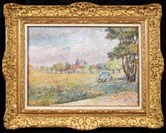 Repos dans un champs de coquelicots - Pointillist Landscape Oil by Yvonne Canu