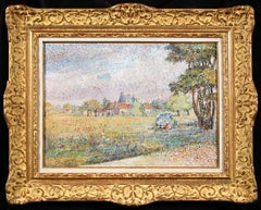 Repos dans un champs de coquelicots - Paysage pointilliste de Yvonne Canu