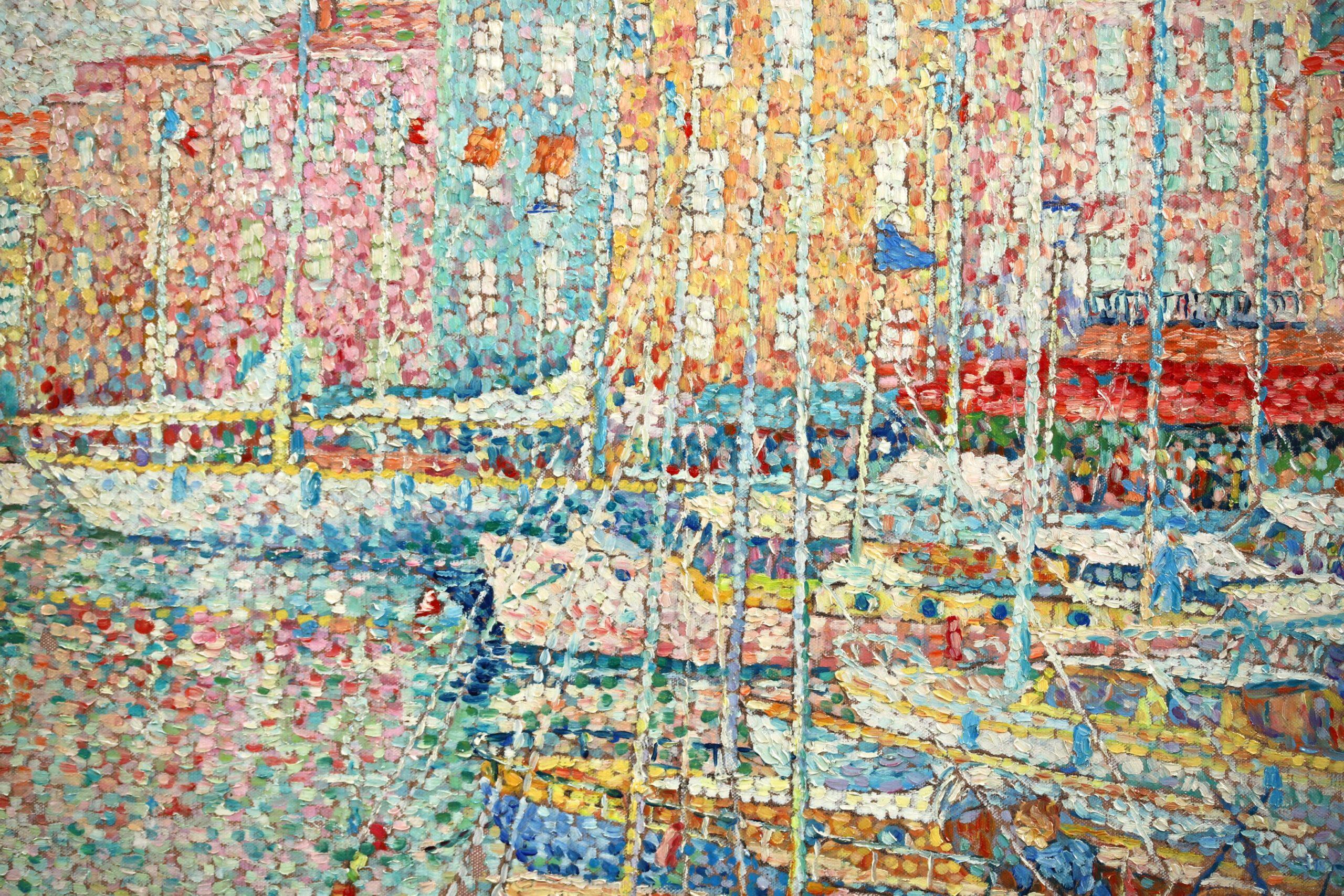 Saint Tropez au soleil couchant - Pointillist Landscape Oil by Yvonne Canu 5