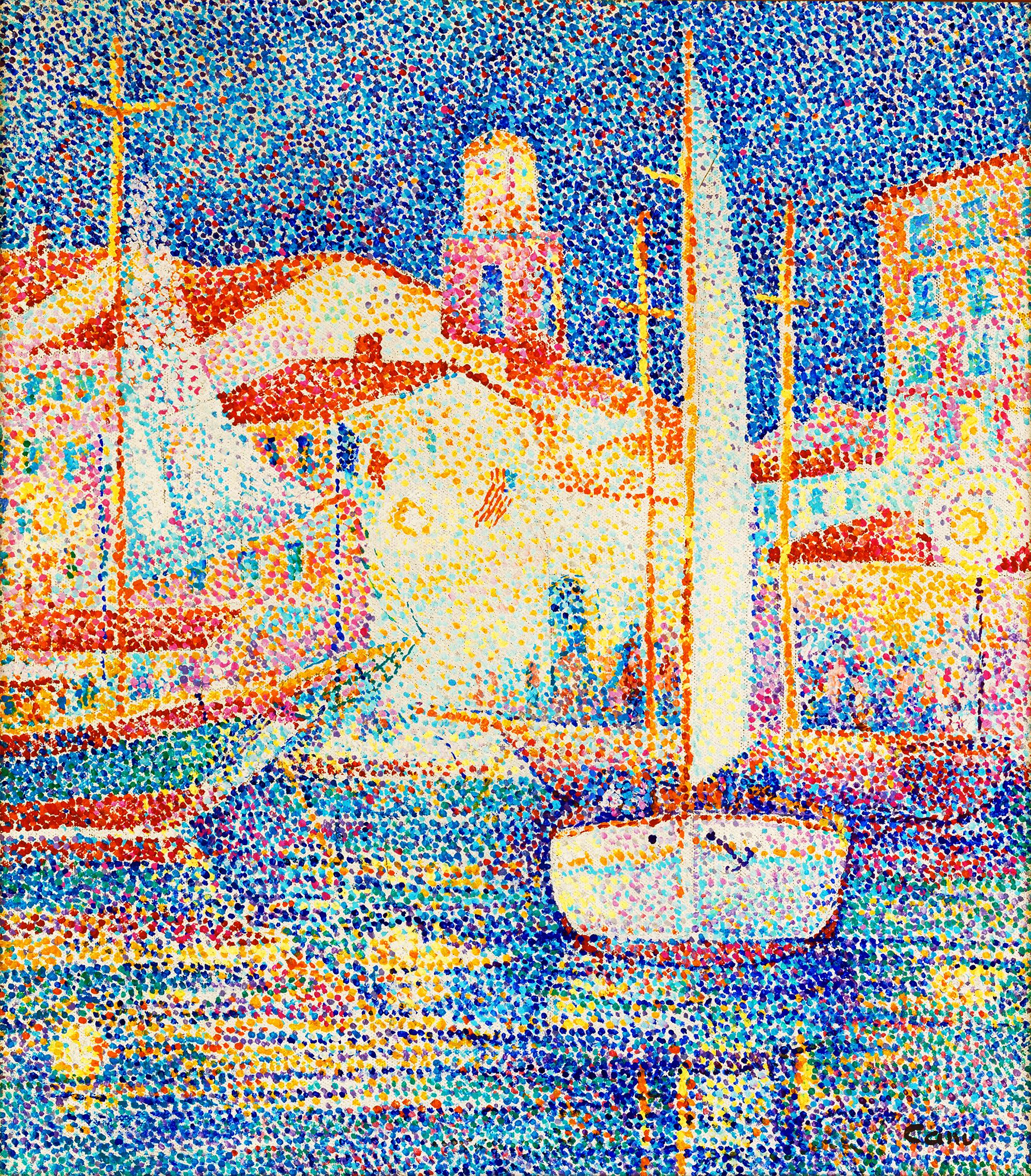 Yvonne Canu
1921-2008  Francés

Saint-Tropez

Firmado "Canu" (abajo a la derecha)
Titulado "Saint-Tropez" (en verso)
Óleo sobre lienzo

Un idílico paisaje urbano costero de la amada Saint-Tropez de Yvonne Canu al atardecer, esta cautivadora