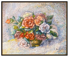 Yvonne Canu Original Oil Painting on Board Signed Still Life Flowers Flower Art