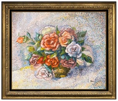 Yvonne Canu Original Oil Painting on Board Signed Still Life Flowers Flower Art