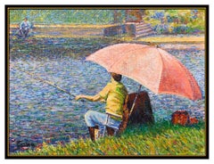 Yvonne Canu Original Oil Painting on Canvas Signed Fishing French Landscape Art