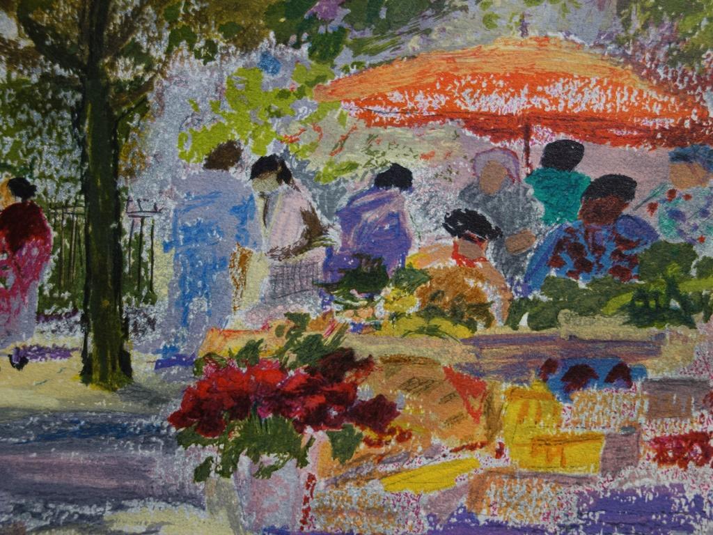 Carmes Square Market - Original Handsigned Lithograph - Modern Print by Yvonne Cheffer Delouis