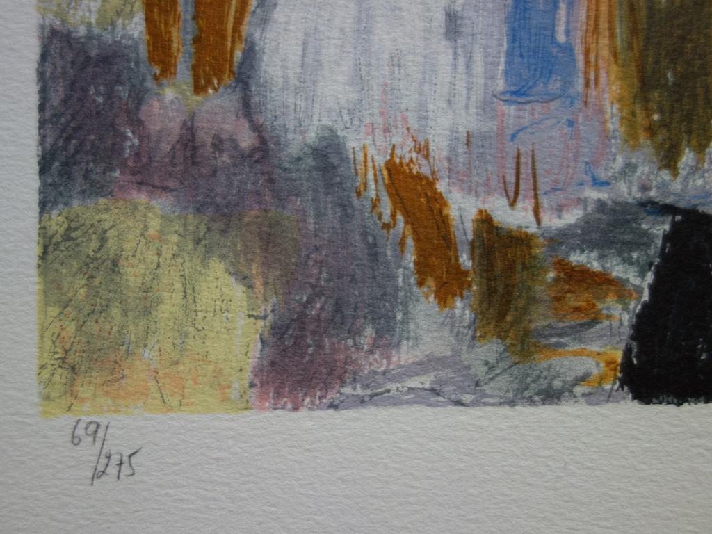 Carmes Square Market - Original Handsigned Lithograph - Gray Figurative Print by Yvonne Cheffer Delouis