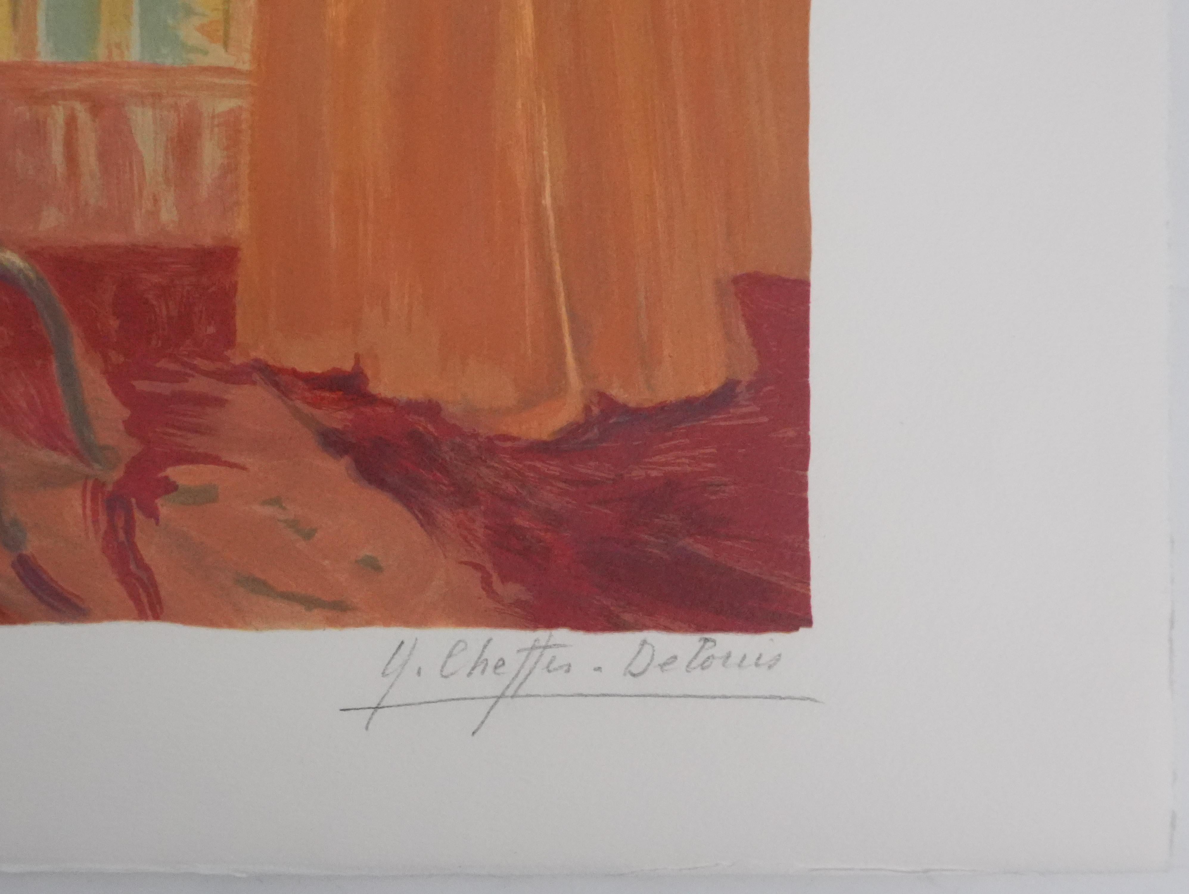 Orange Interior - Original Handsigned Lithograph - Print by Yvonne Cheffer Delouis