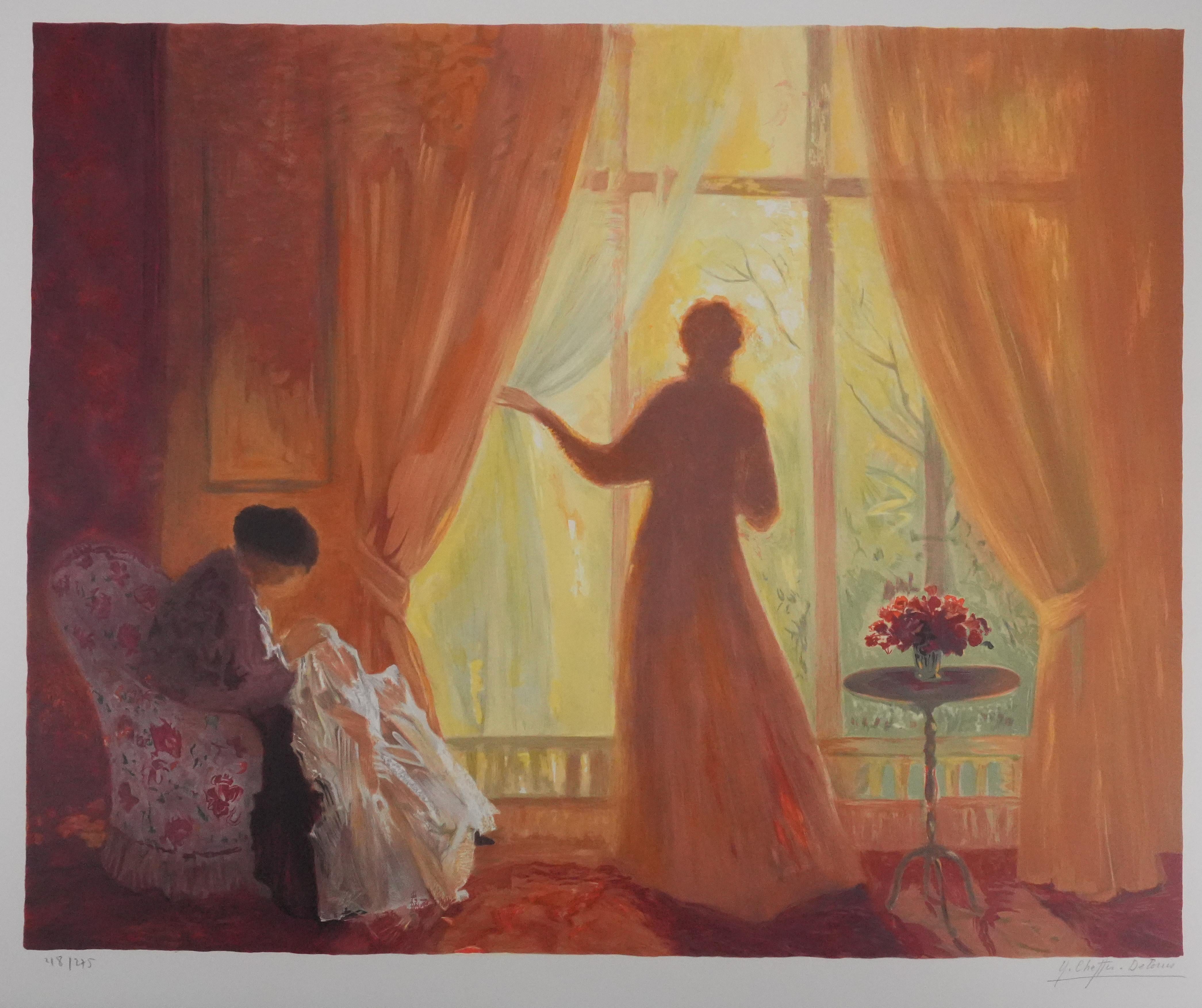 Orange Interior - Original Handsigned Lithograph - Modern Print by Yvonne Cheffer Delouis