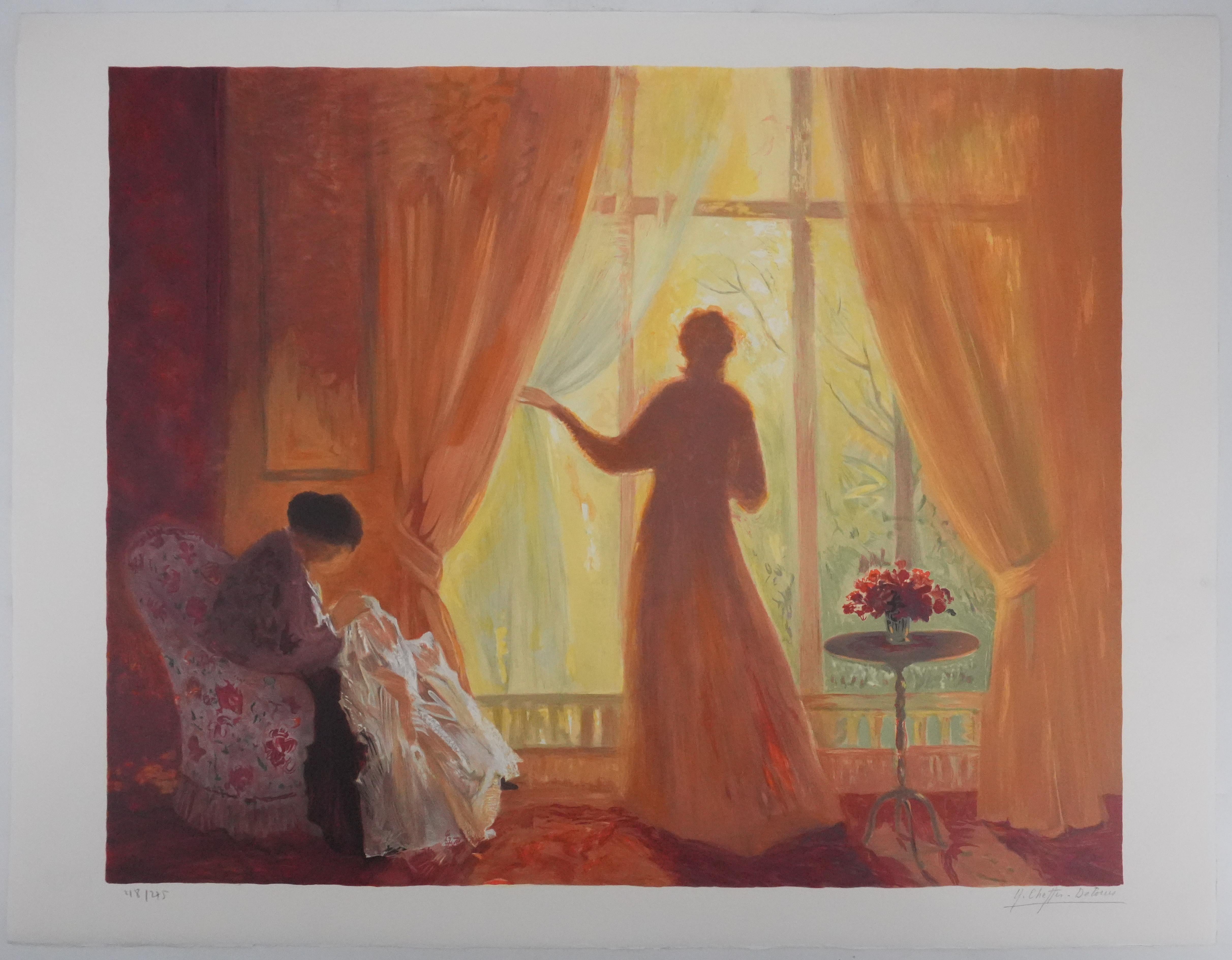 Yvonne Cheffer Delouis Figurative Print - Orange Interior - Original Handsigned Lithograph