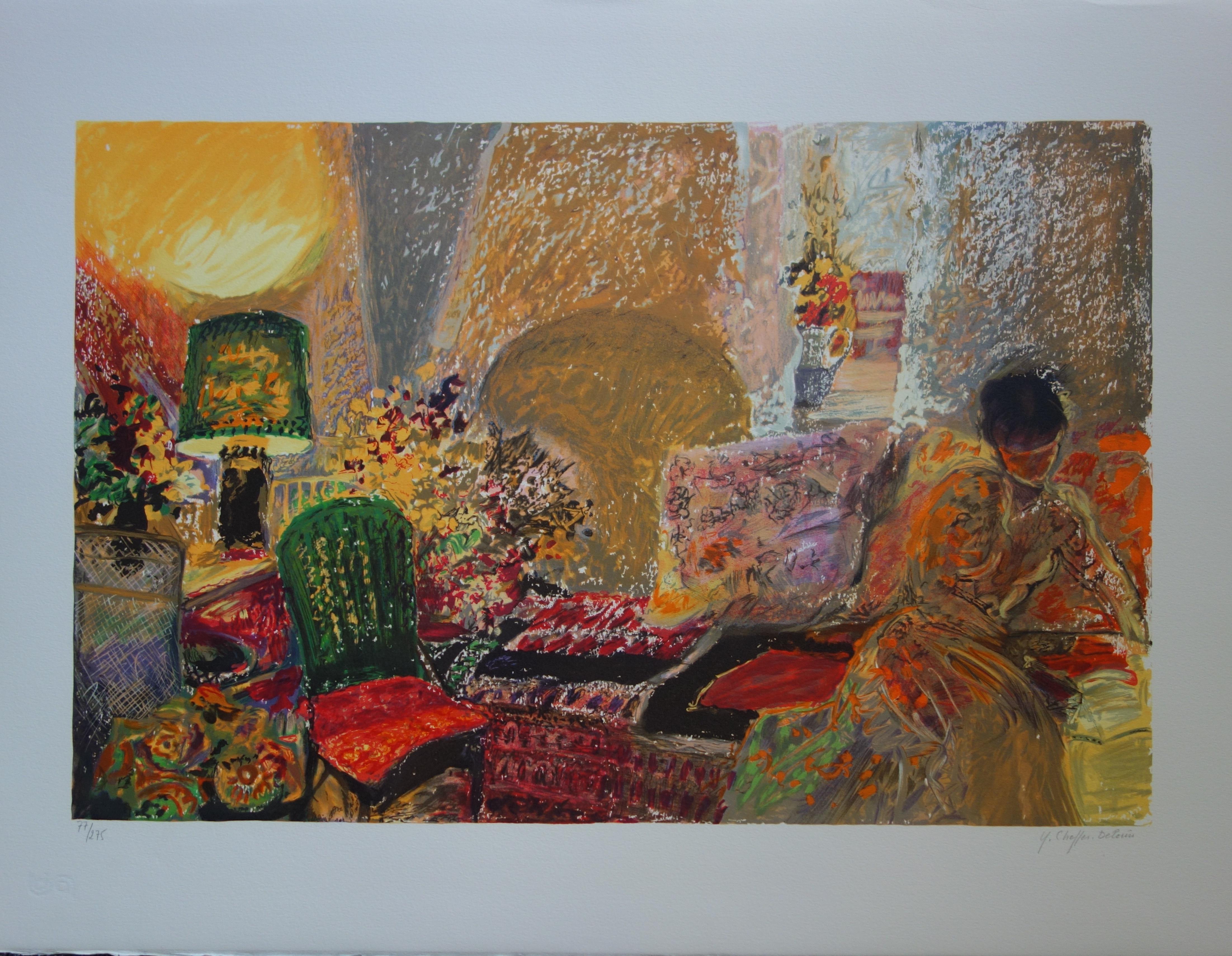 Reading in the Living Room - Original Handsigned Lithograph