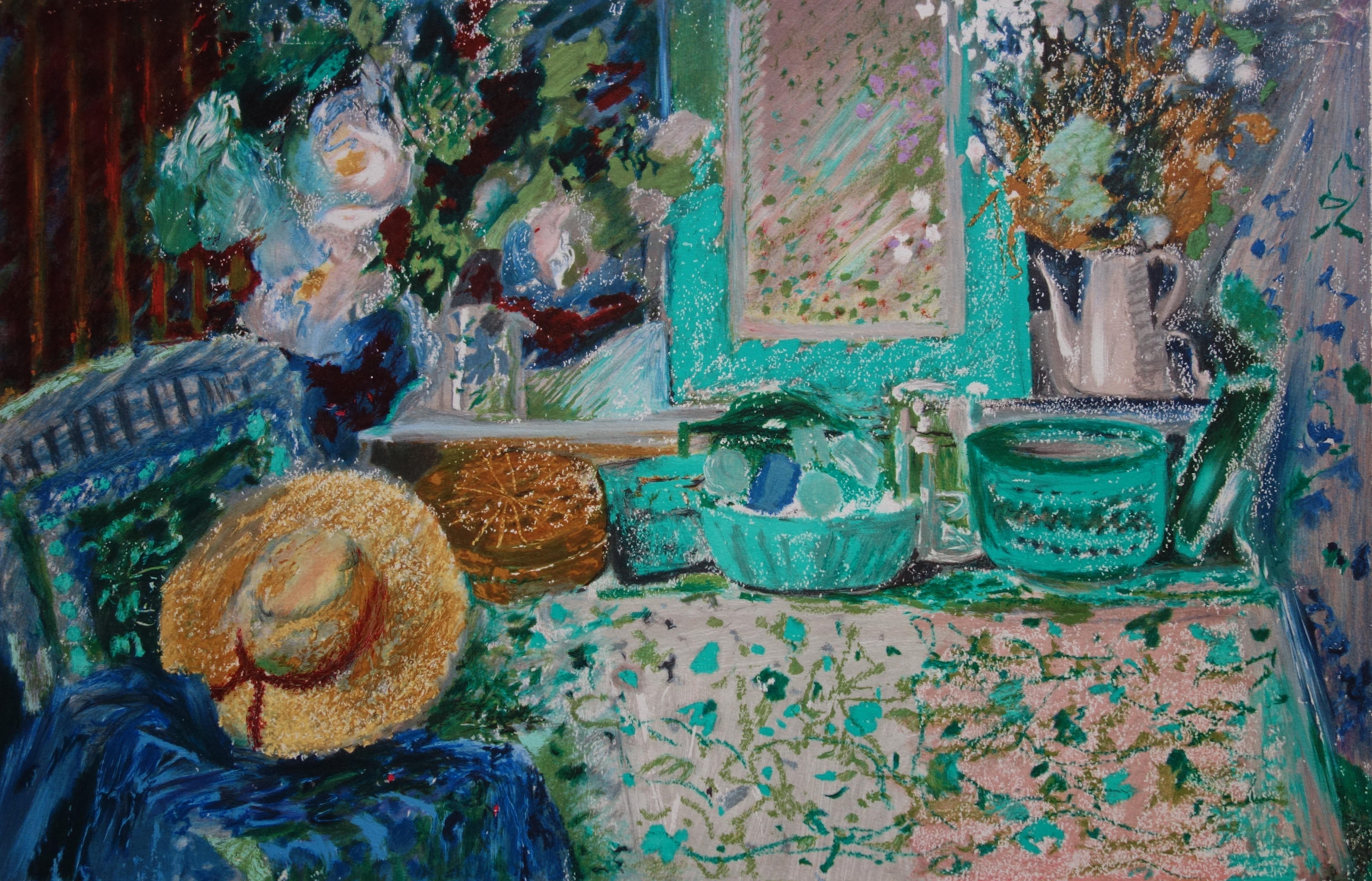 Still Life with Hat - Original Handsigned Lithograph - Modern Print by Yvonne Cheffer Delouis