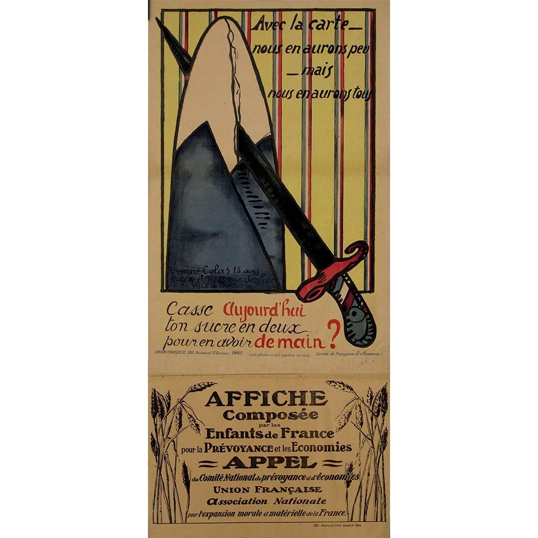 1918 original poster "Break your sugar in half today to have some tomorrow" - Print by Yvonne Colas