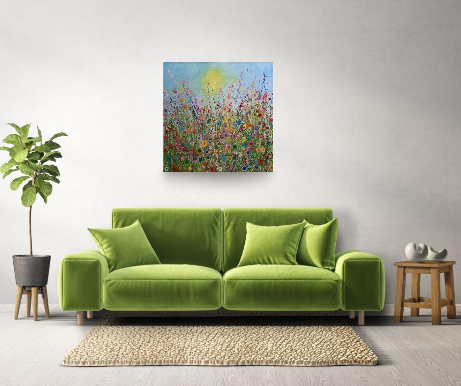 Tutti i fiori selvatici cantano dolci canzoni - pittura ad olio astratta - arte contemporanea - Painting di Yvonne Coomber