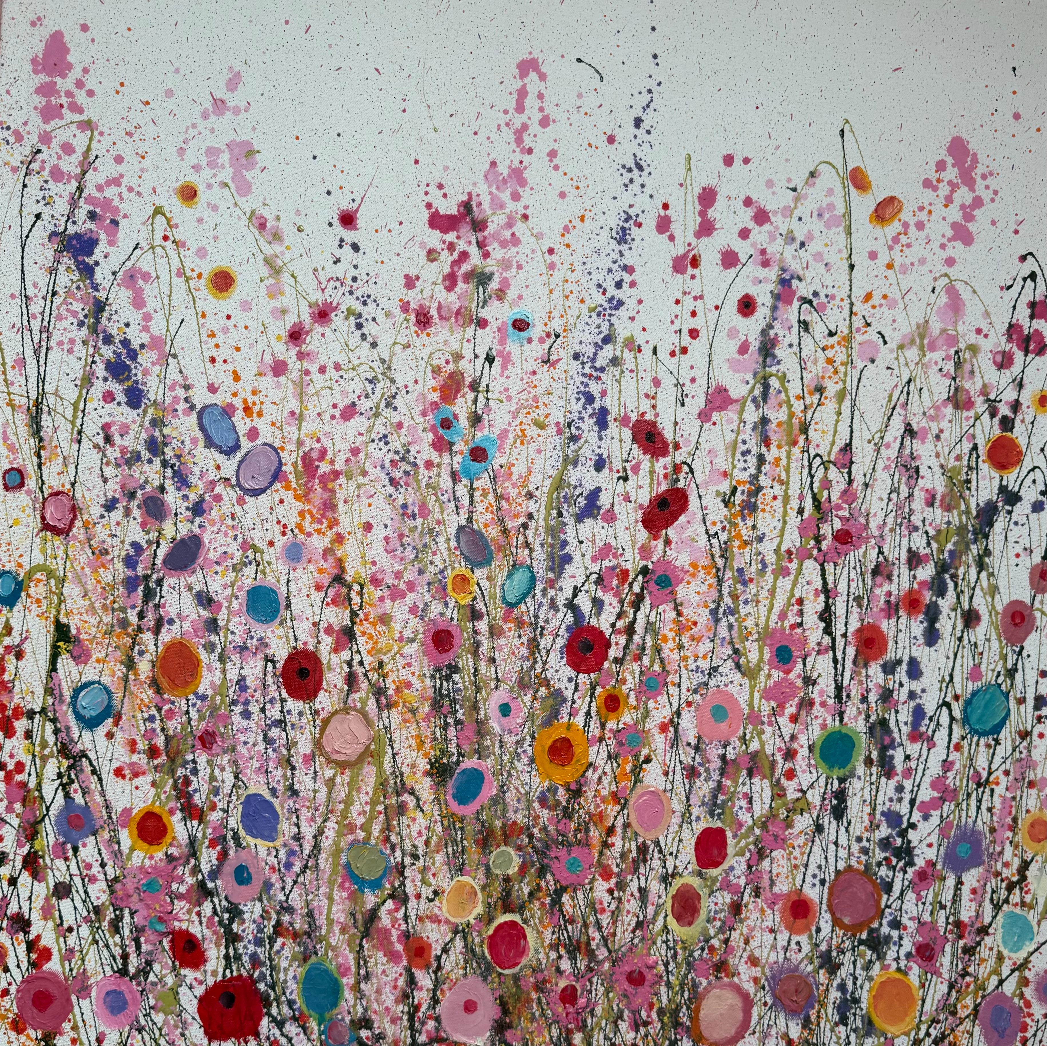 Schmetterlinge und Vogelgesang - floral abstrakte Landschaft Ölgemälde zu verkaufen