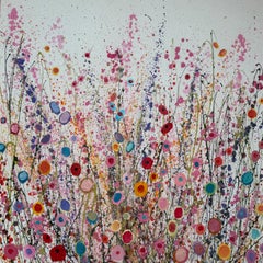 Butterflies and Birdsong - floral abstract landscape oil painting for sale