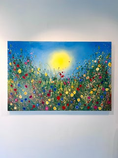 Quadro di paesaggio floreale astratto Eden, Olio su tela, 80x120 cm, Contemporaneo