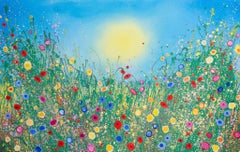 Quadro di paesaggio floreale astratto Eden, Olio su tela, 80x120 cm, Contemporaneo