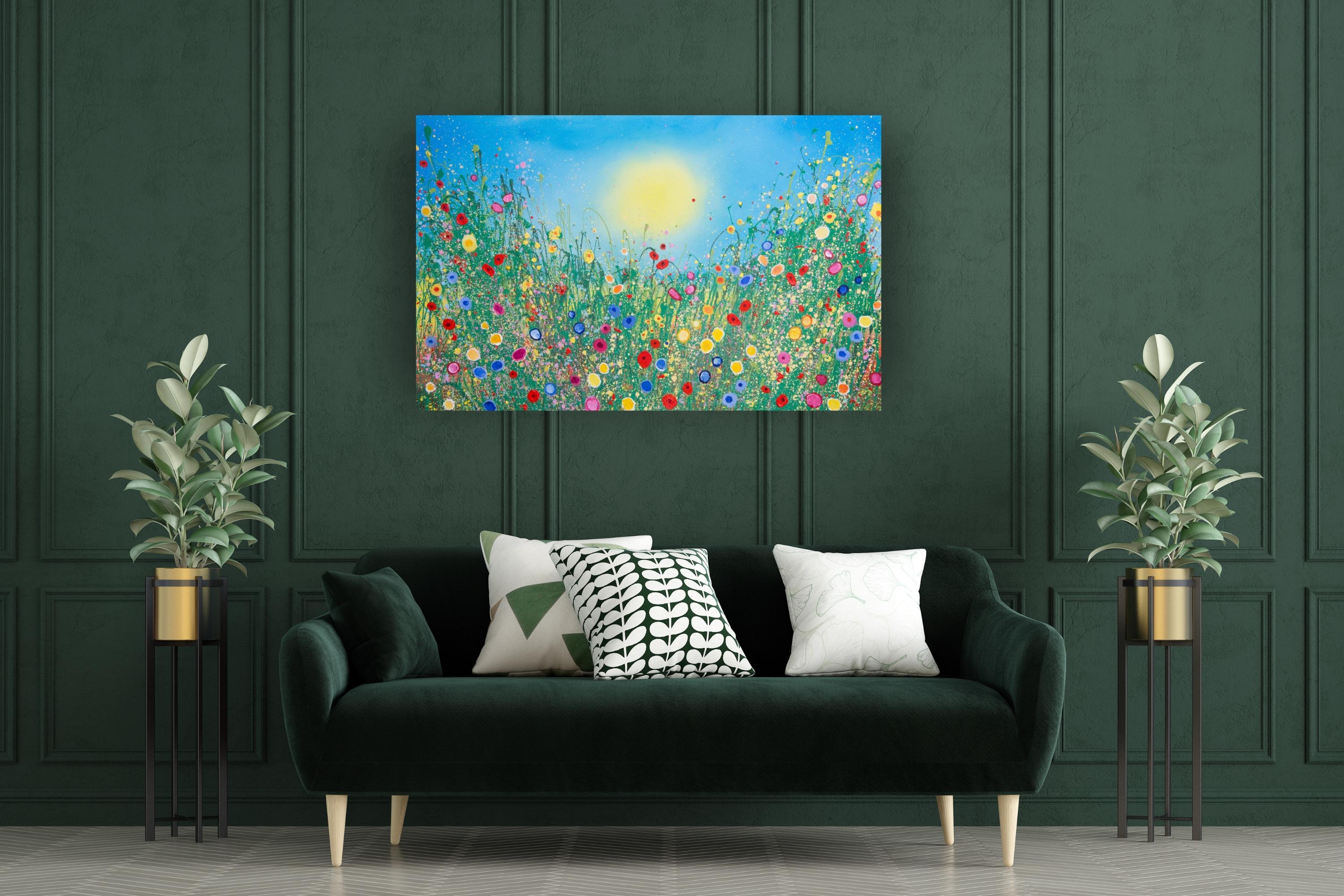 Eden - Art contemporain peinture abstraite originale à l'huile paysage - Bleu Abstract Painting par Yvonne Coomber