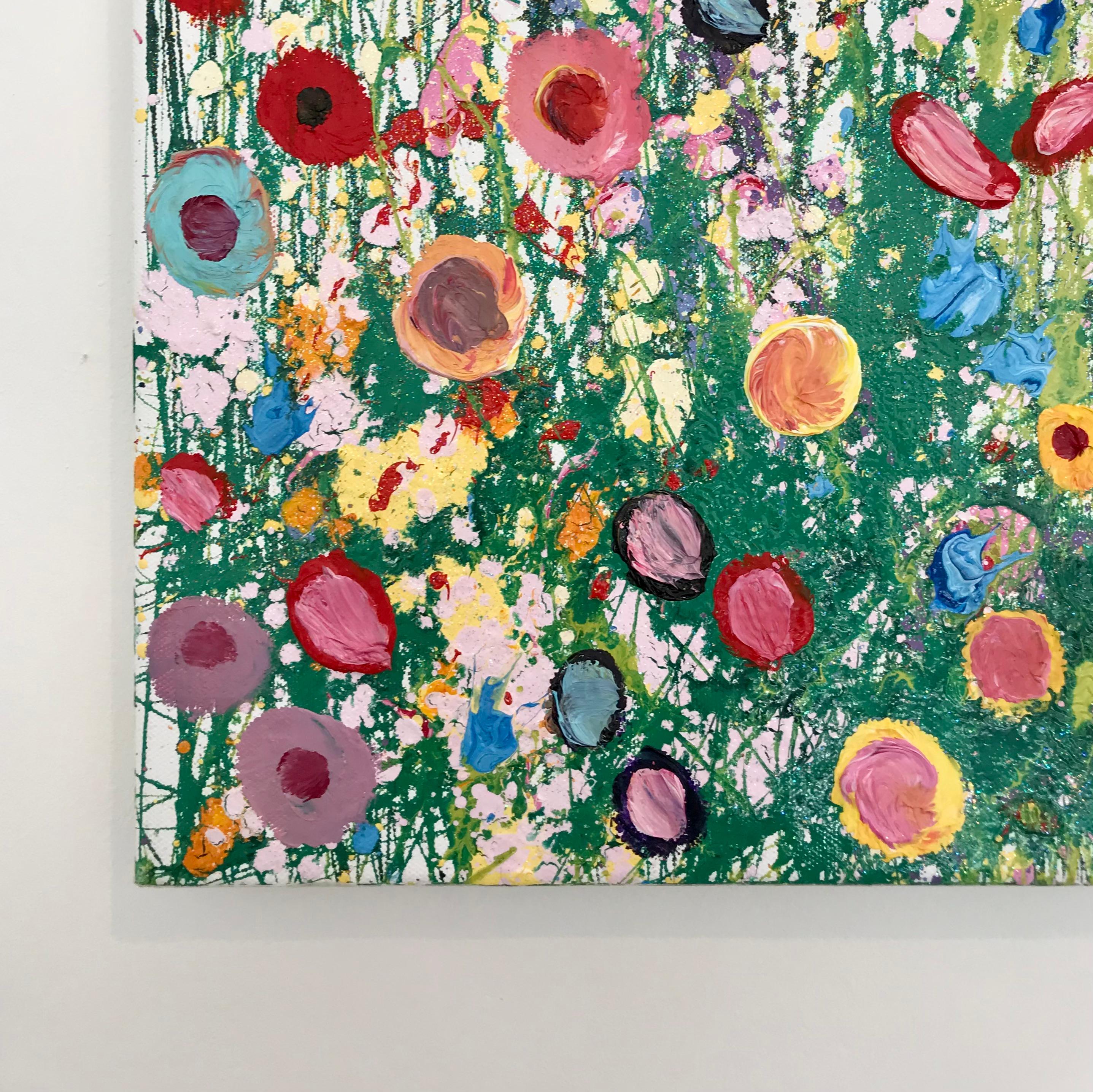 I Give you all the Flowers of my Heart - abstract floral modern nature painting - Abstract Painting by Yvonne Coomber