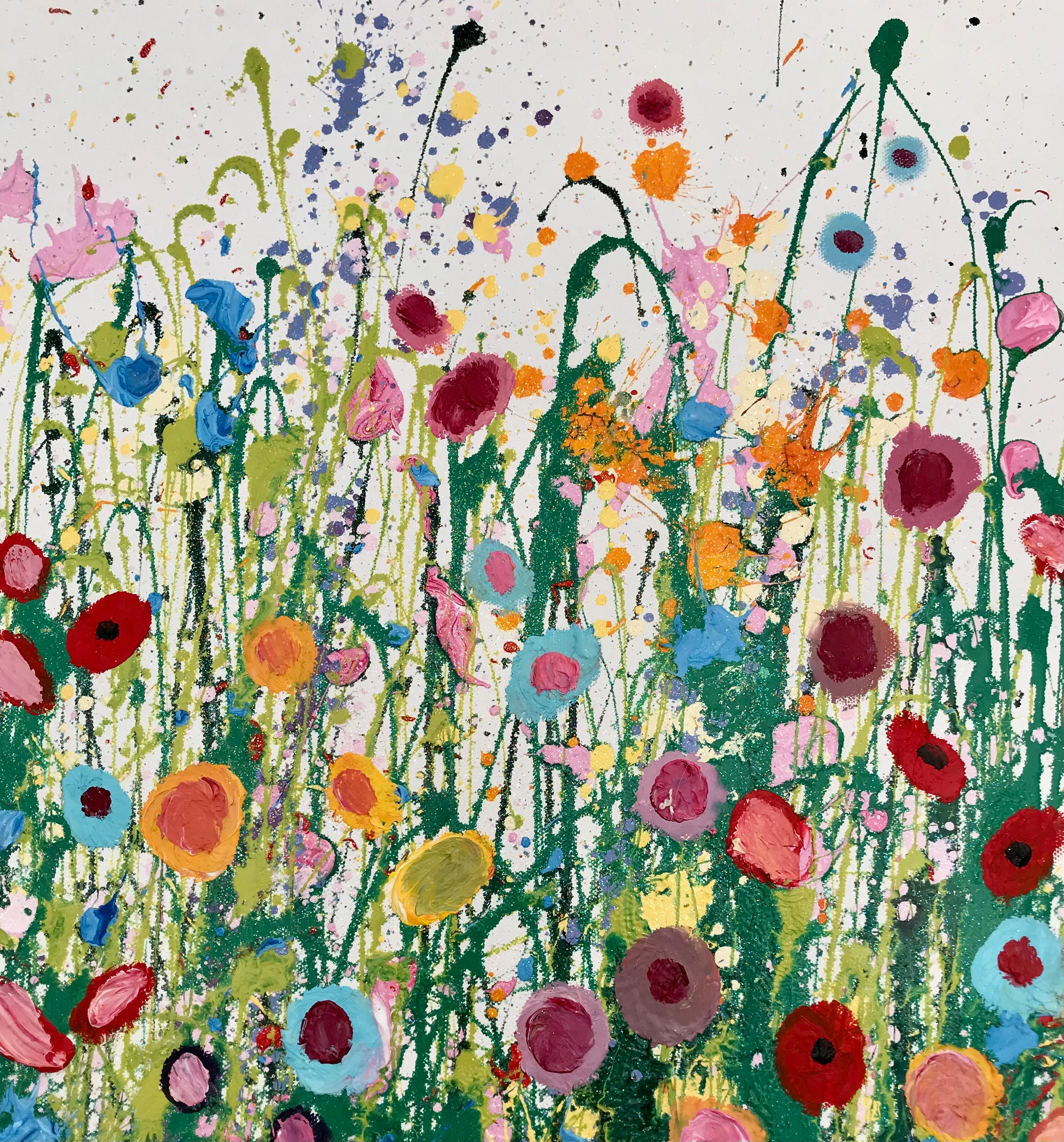Yvonne Coomber Abstract Painting - I Give you all the Flowers of my Heart - abstract floral modern nature painting