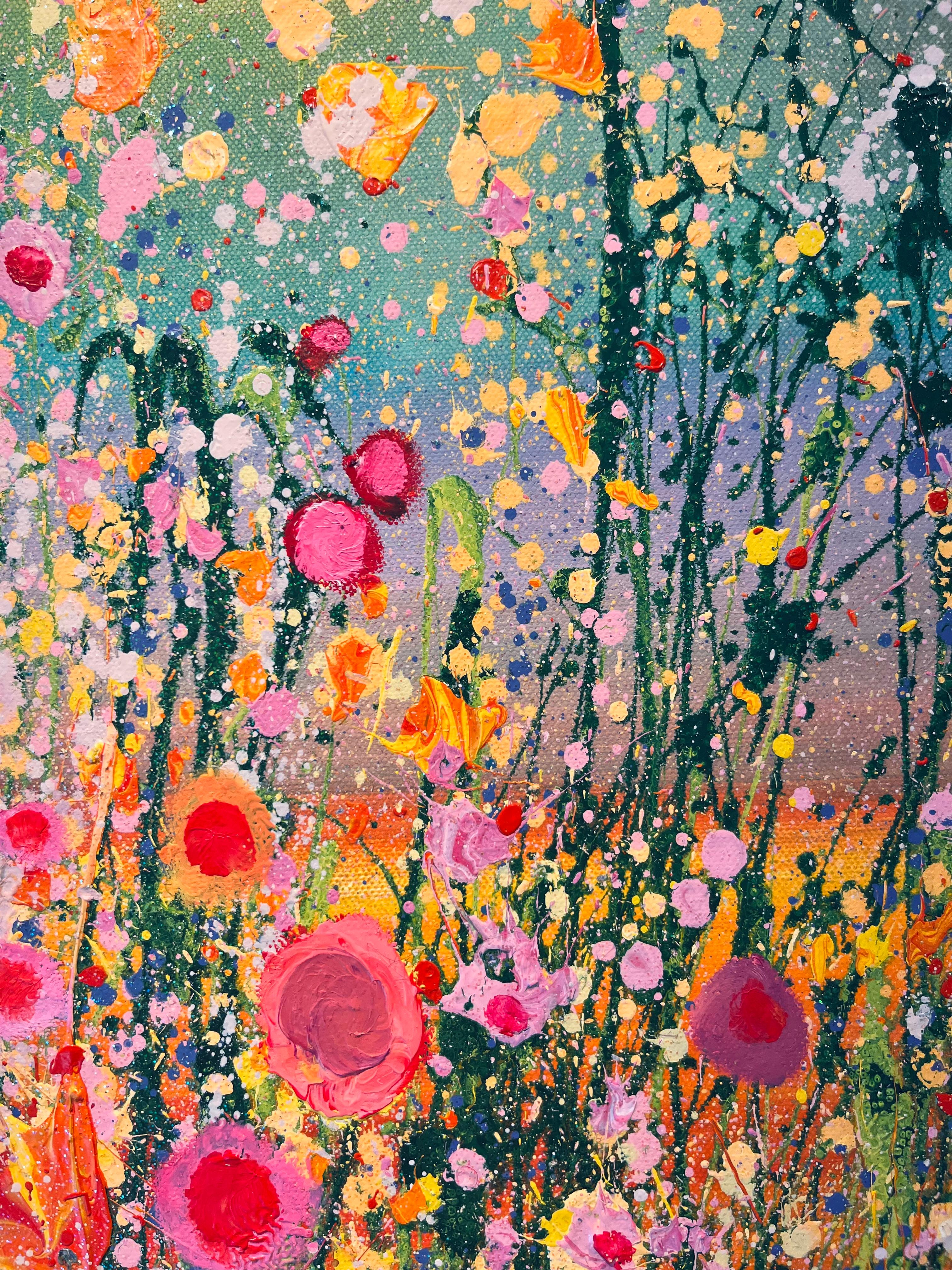  I Love You Forever- original abstract floral oil painting-contemporary artwork - Beige Abstract Painting by Yvonne Coomber