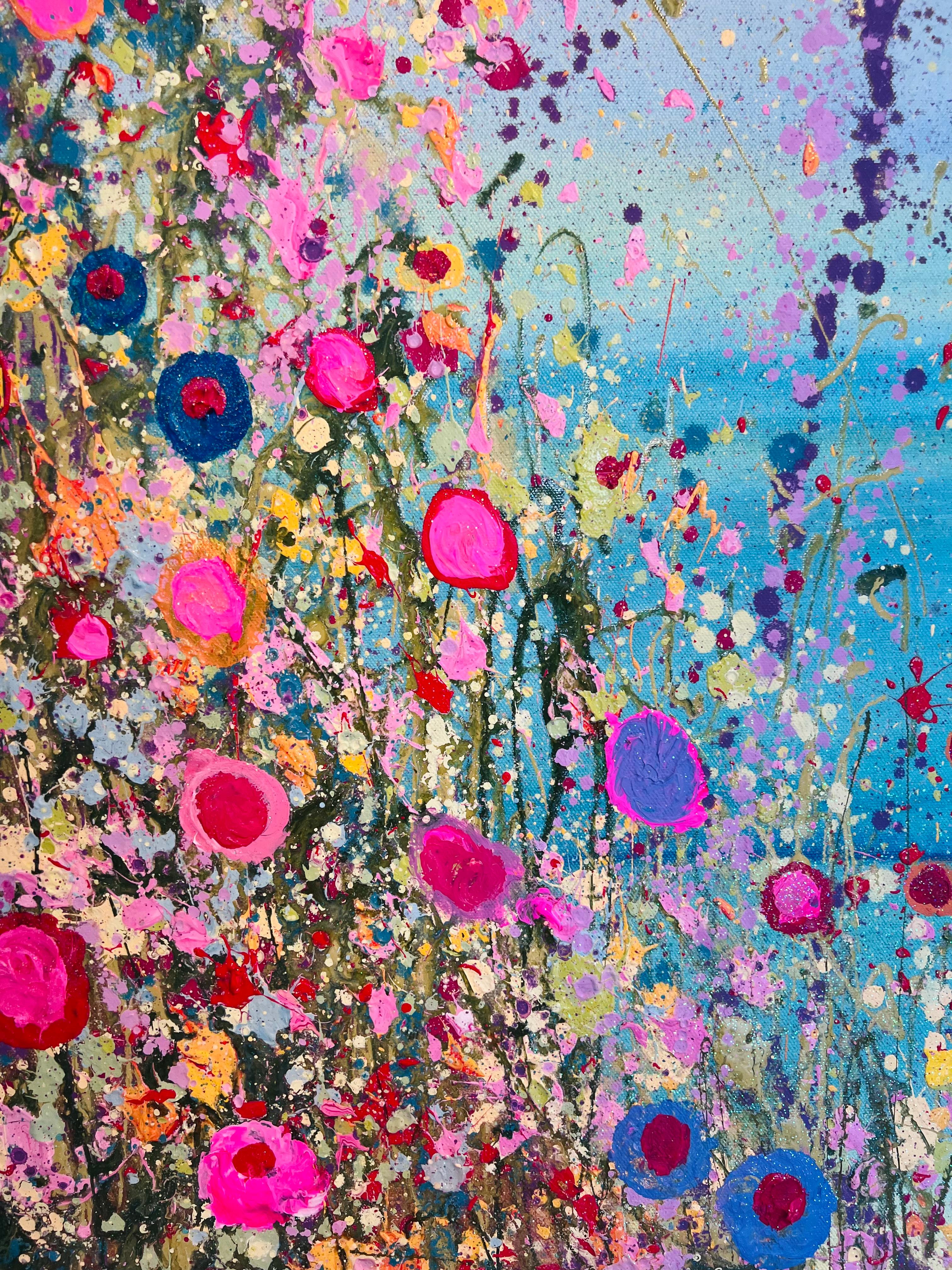 Let The Magic In - pittura astratta originale ad olio di paesaggi floreali Arte contemporanea - Landscape Painting Grigio di Yvonne Coomber
