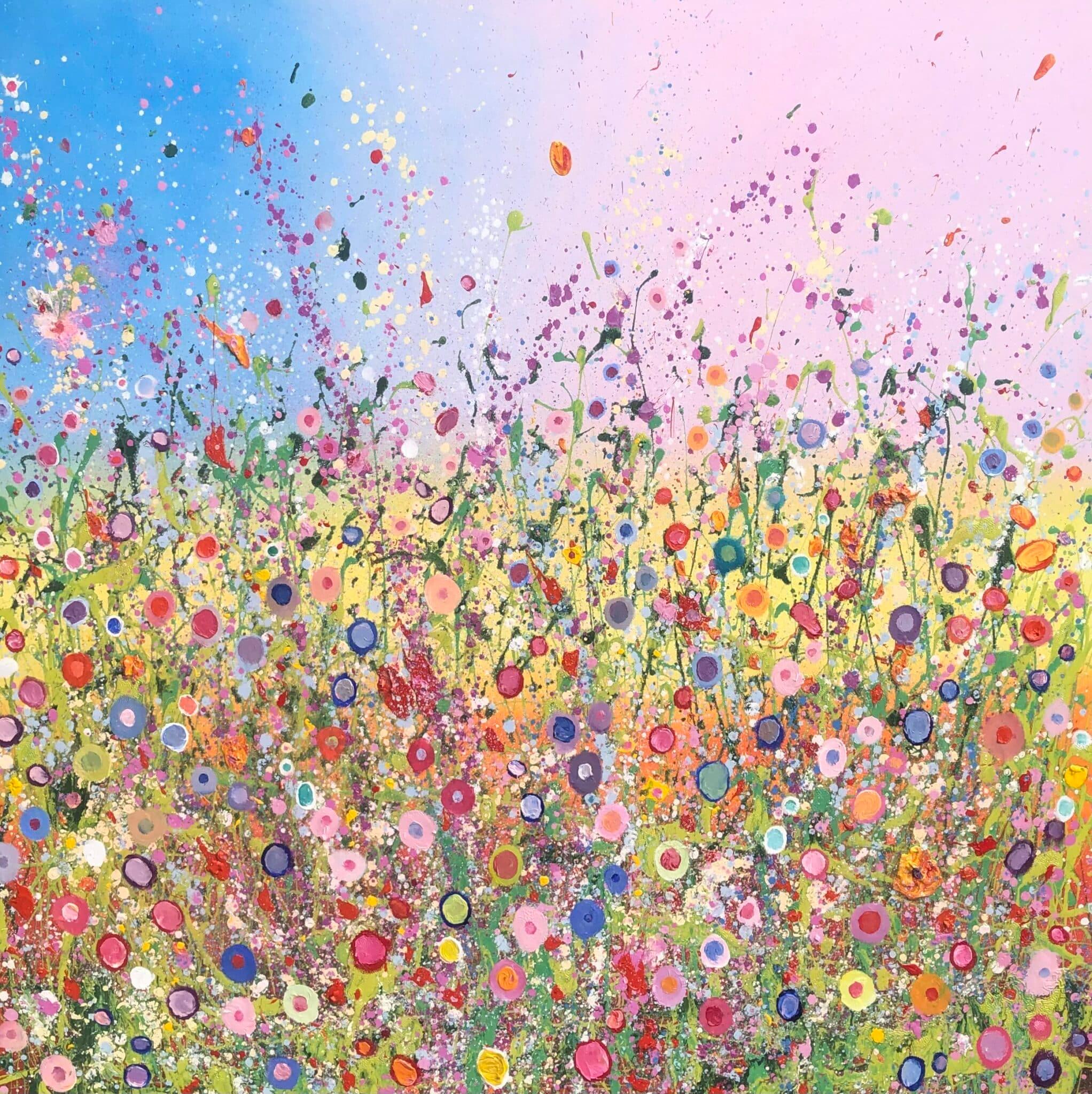 Yvonne Coomber Abstract Painting - Love Sings Joy - Modern Art, Original abstract floral landscape painting