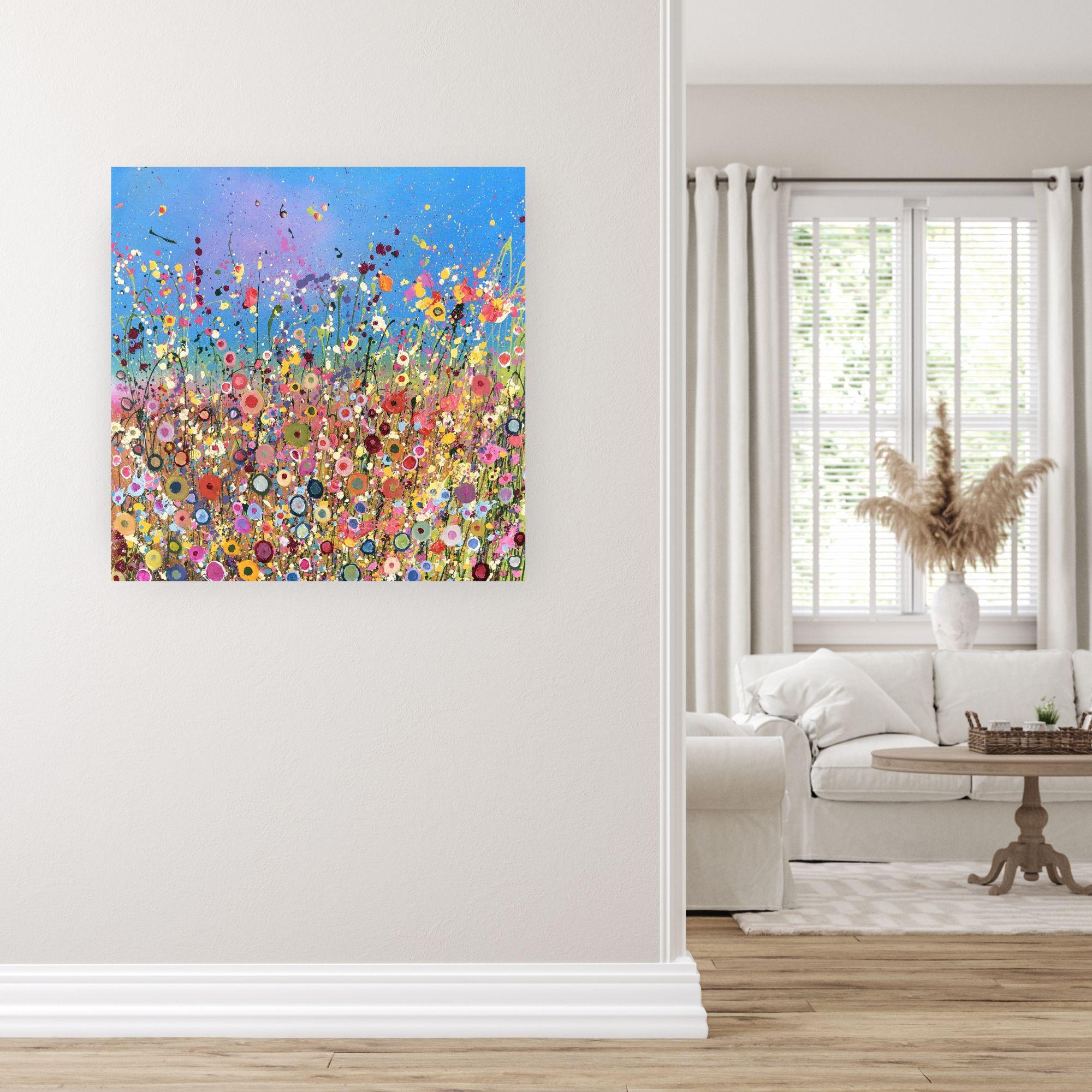 Our Beautiful Shimmering Hearts-Original landscape floral painting-abstract art  - Painting by Yvonne Coomber