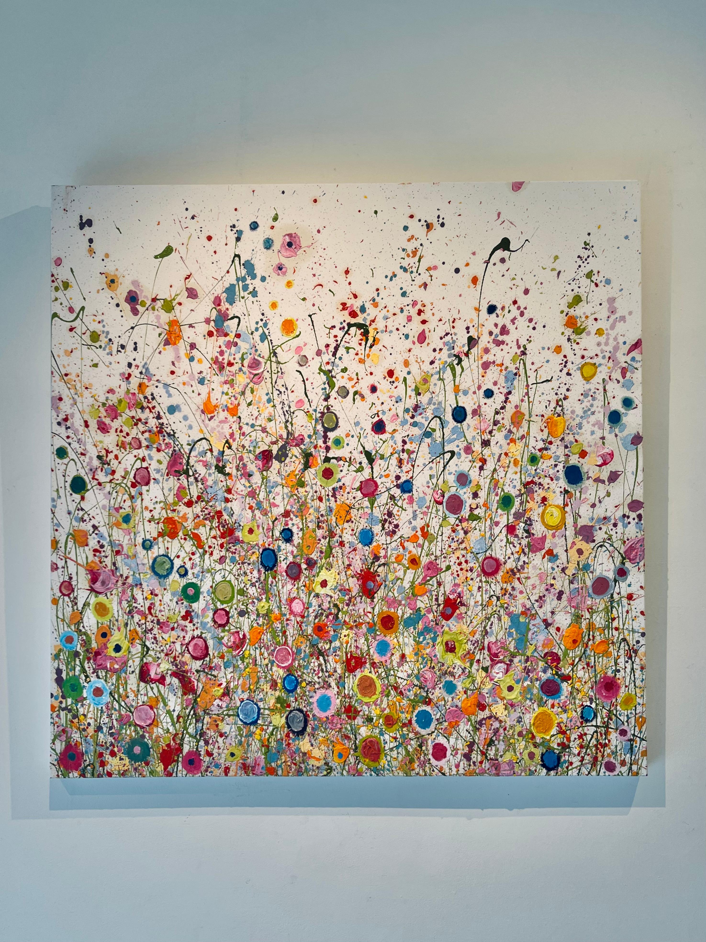 Rainbows of kaleidoscopic Love- abstract original floral painting-modern art - Painting by Yvonne Coomber