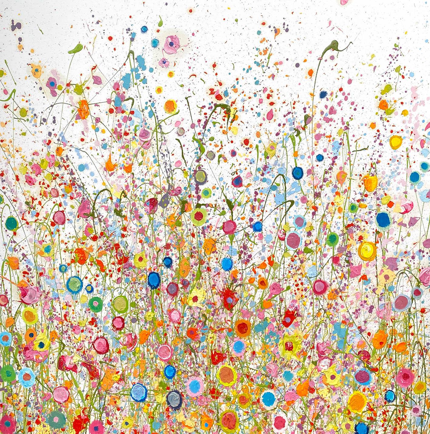 Yvonne Coomber Abstract Painting - Rainbows of kaleidoscopic Love- abstract original floral painting-modern art