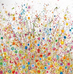 Rainbows of kaleidoscopic Love - peinture florale originale abstraite - art moderne