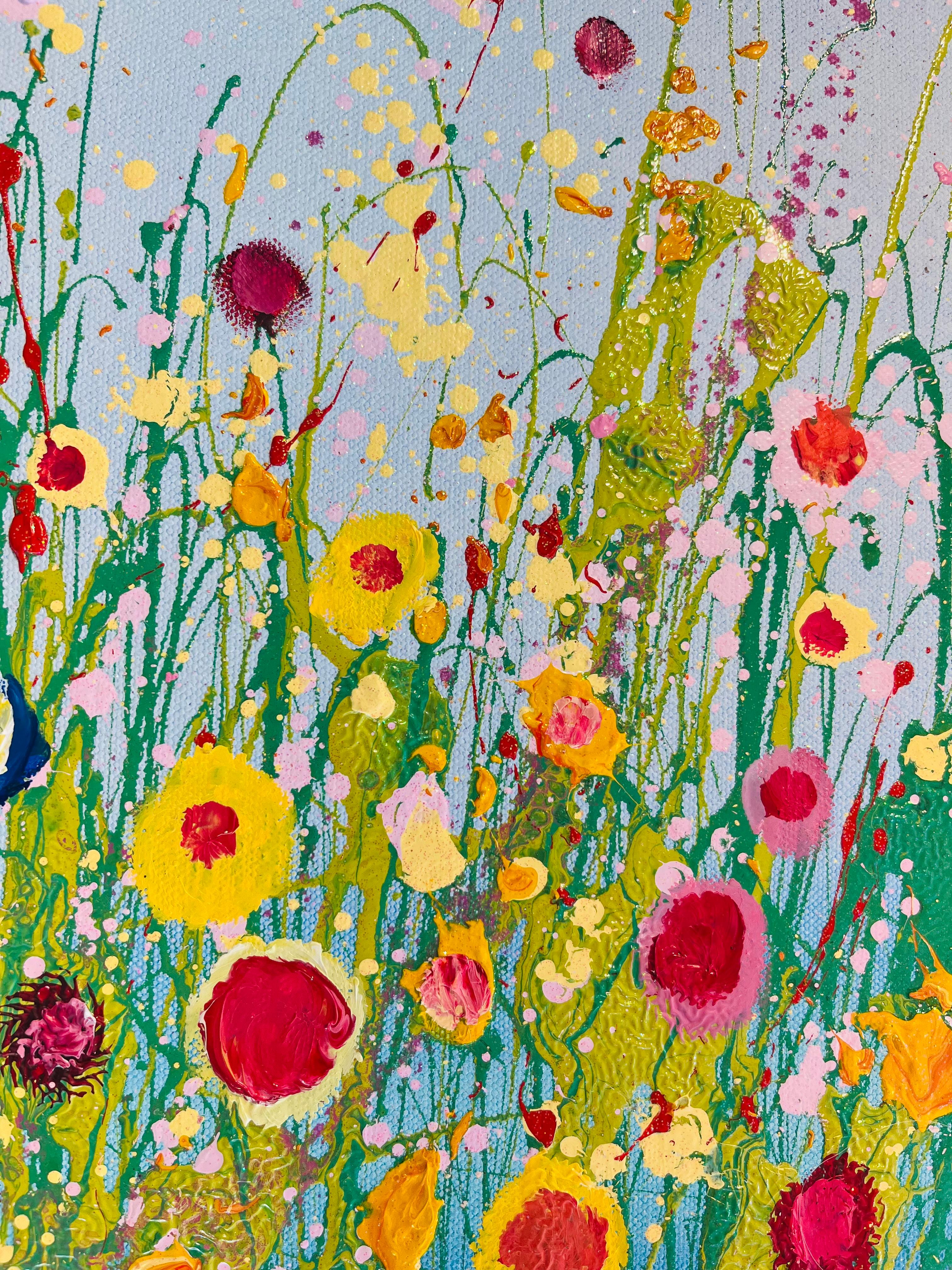 Rainbows of Love-original floral abstract landscape painting-contemporary Art - Abstract Painting by Yvonne Coomber