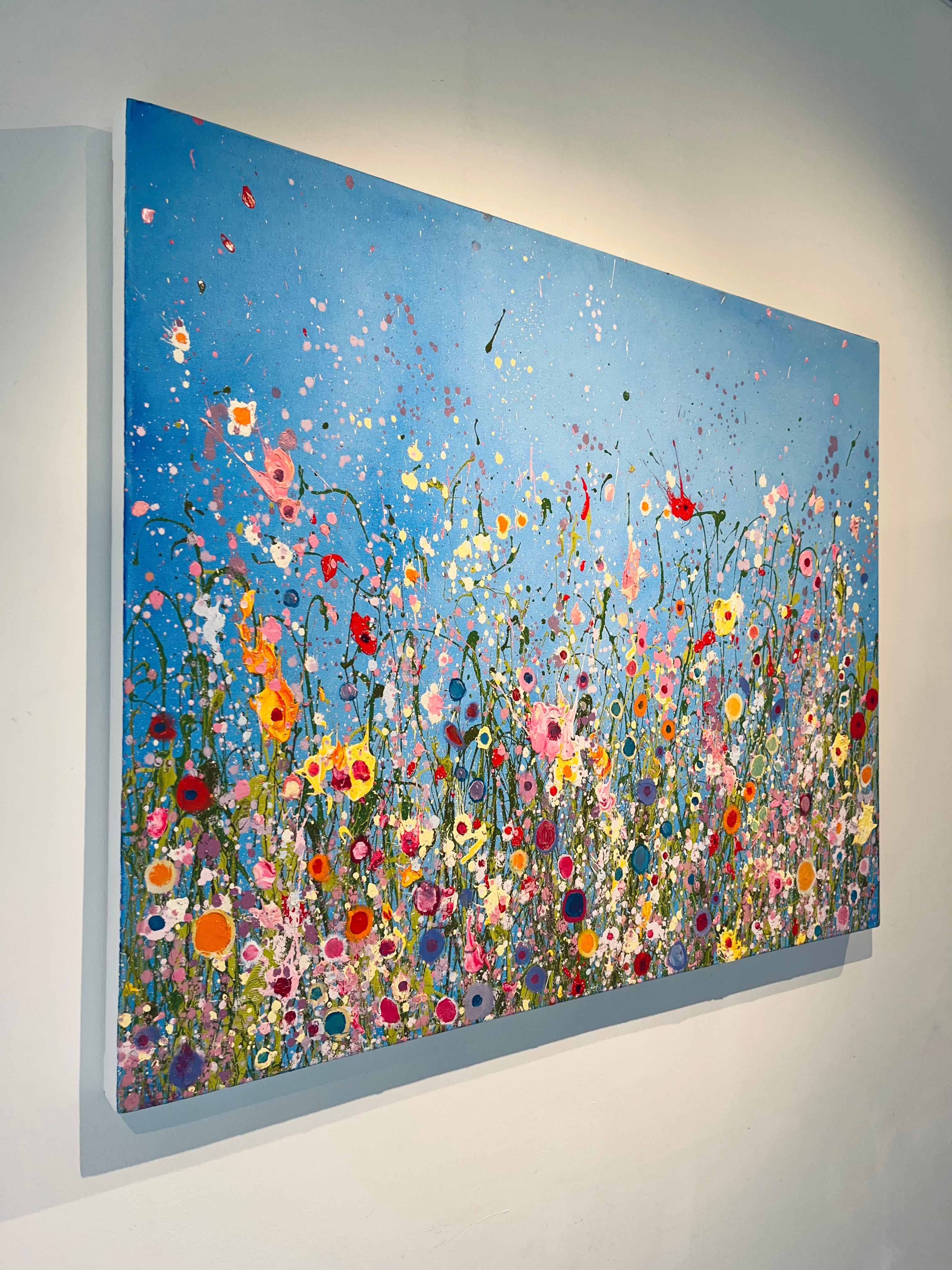 Summer Skies and Butterflies- original abstract floral oil painting- modern art - Naturalistic Painting by Yvonne Coomber