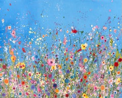 Summer Skies and Butterflies- original abstract floral oil painting- modern art