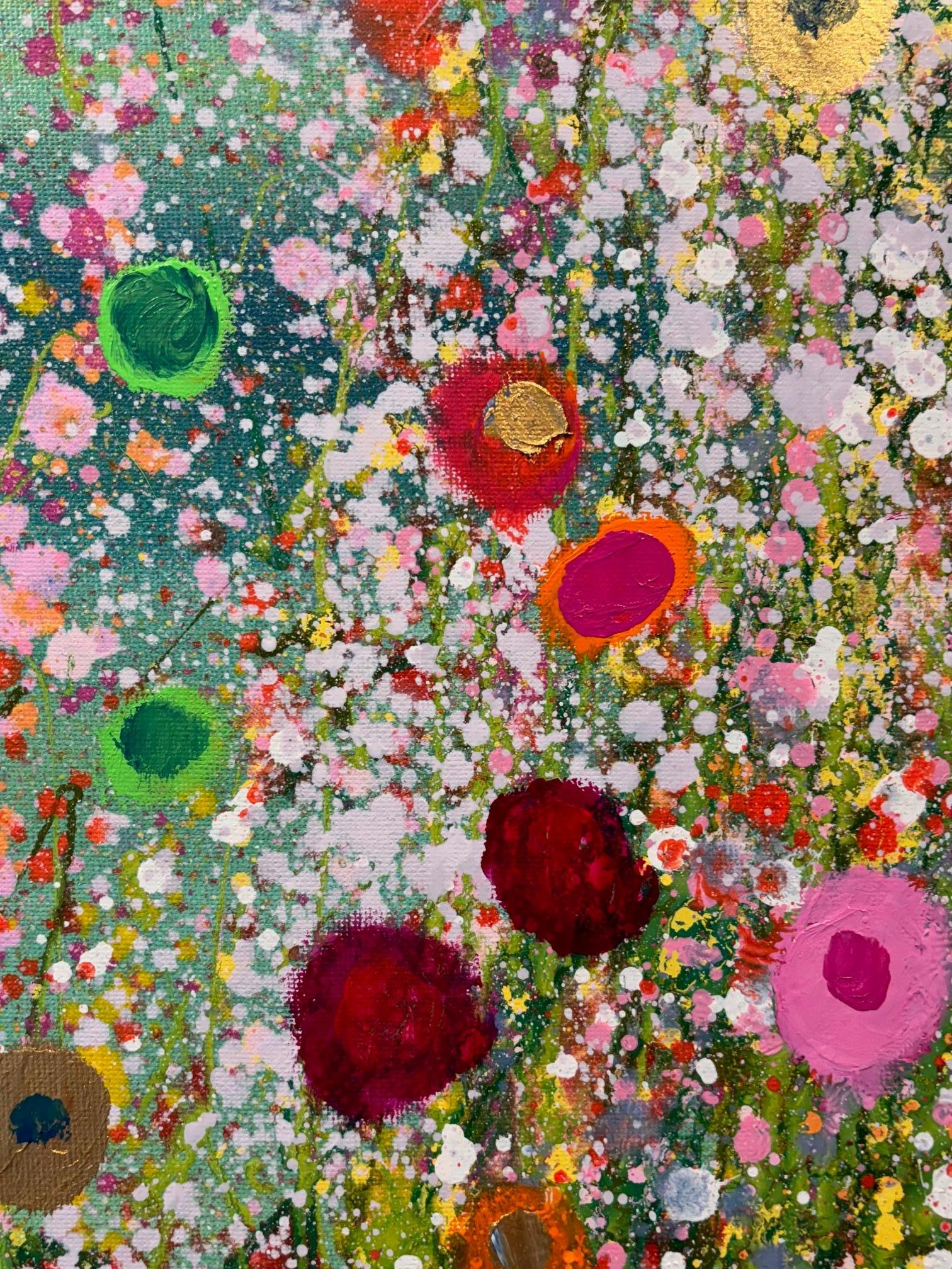 The Sea Kisses the Sky -original abstract floral oil painting- contemporary art - Brown Abstract Painting by Yvonne Coomber