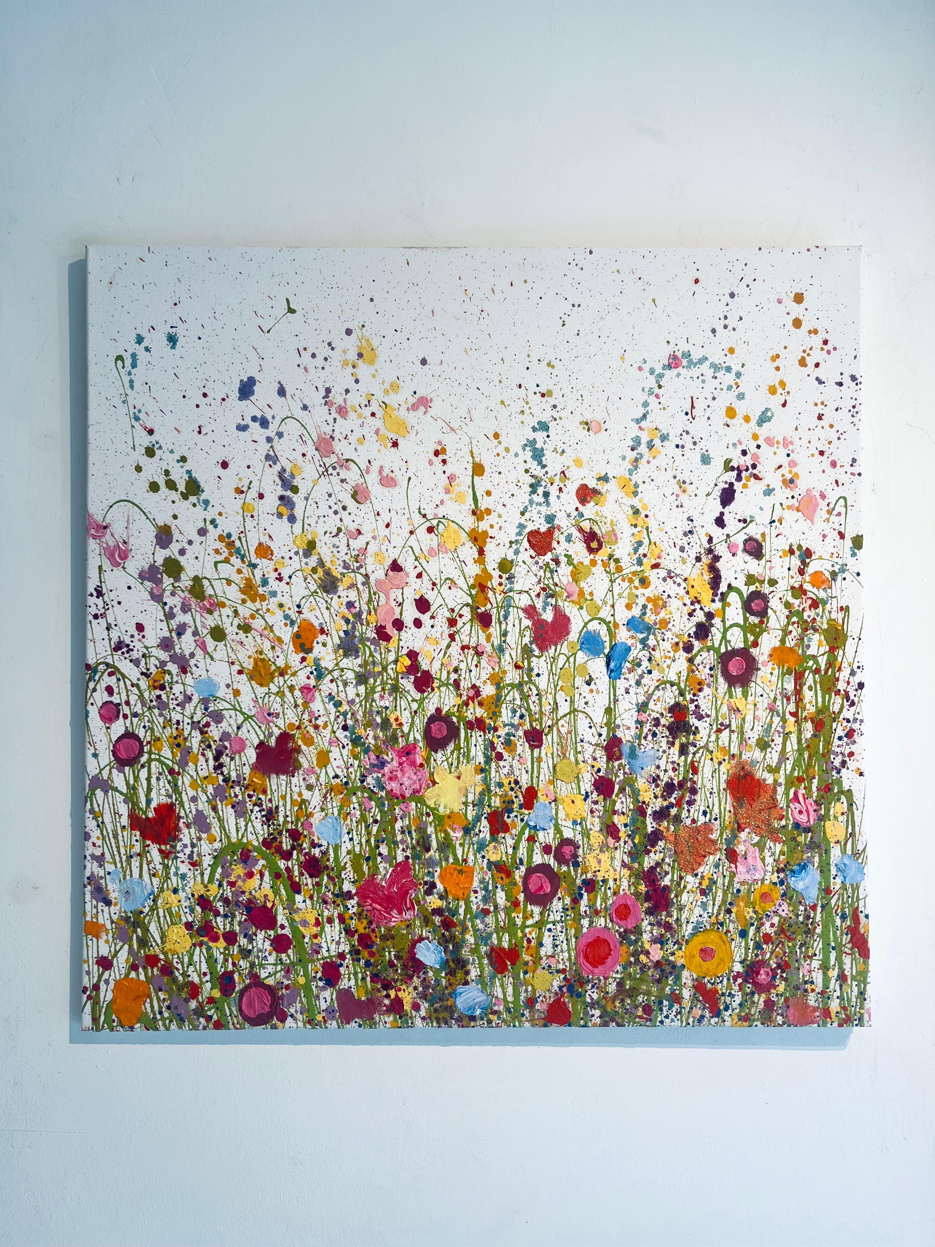 Dove le colombe si baciano (i) - pittura floreale originale - arte astratta contemporanea - Painting di Yvonne Coomber
