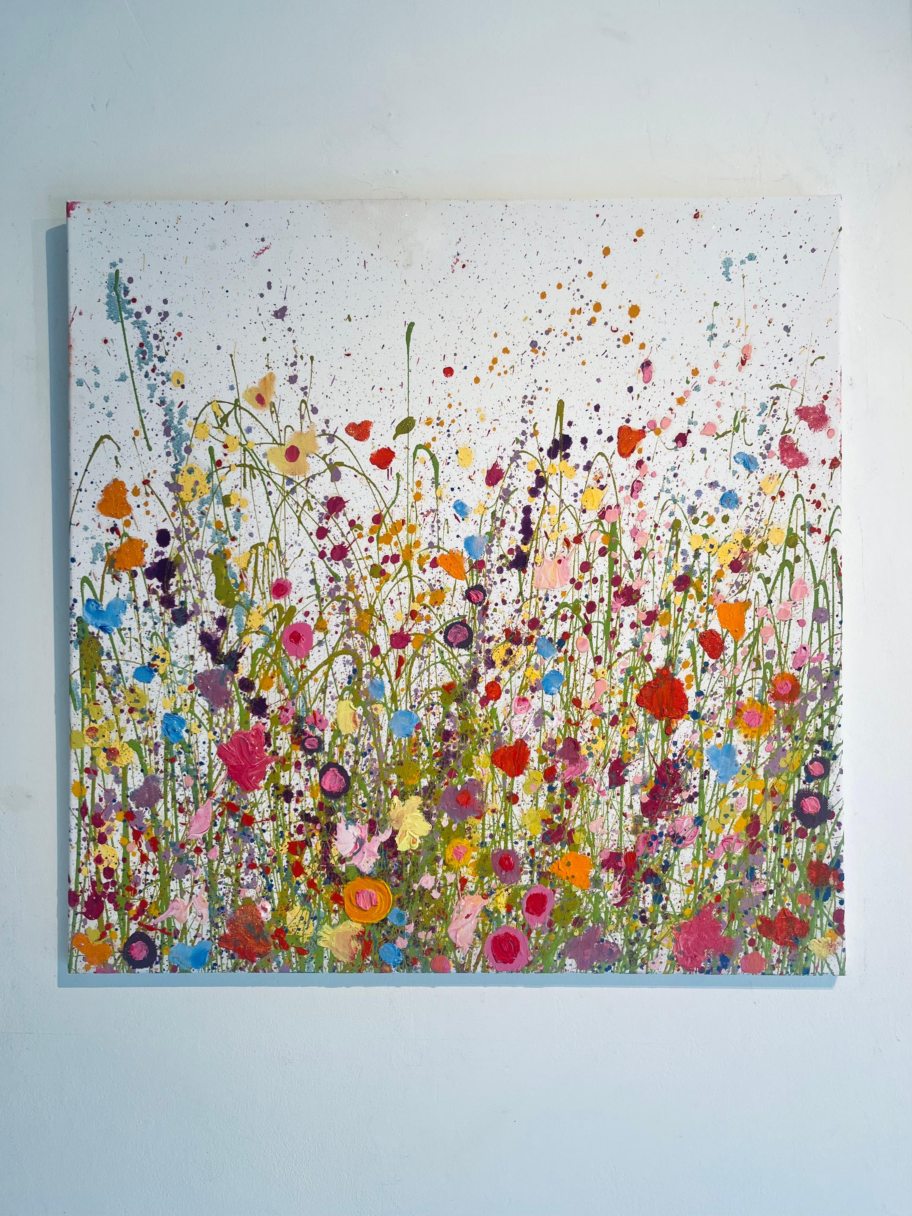 Where Doves Kiss (ii) - peinture à l'huile originale abstraite et florale - art contemporain - Painting de Yvonne Coomber