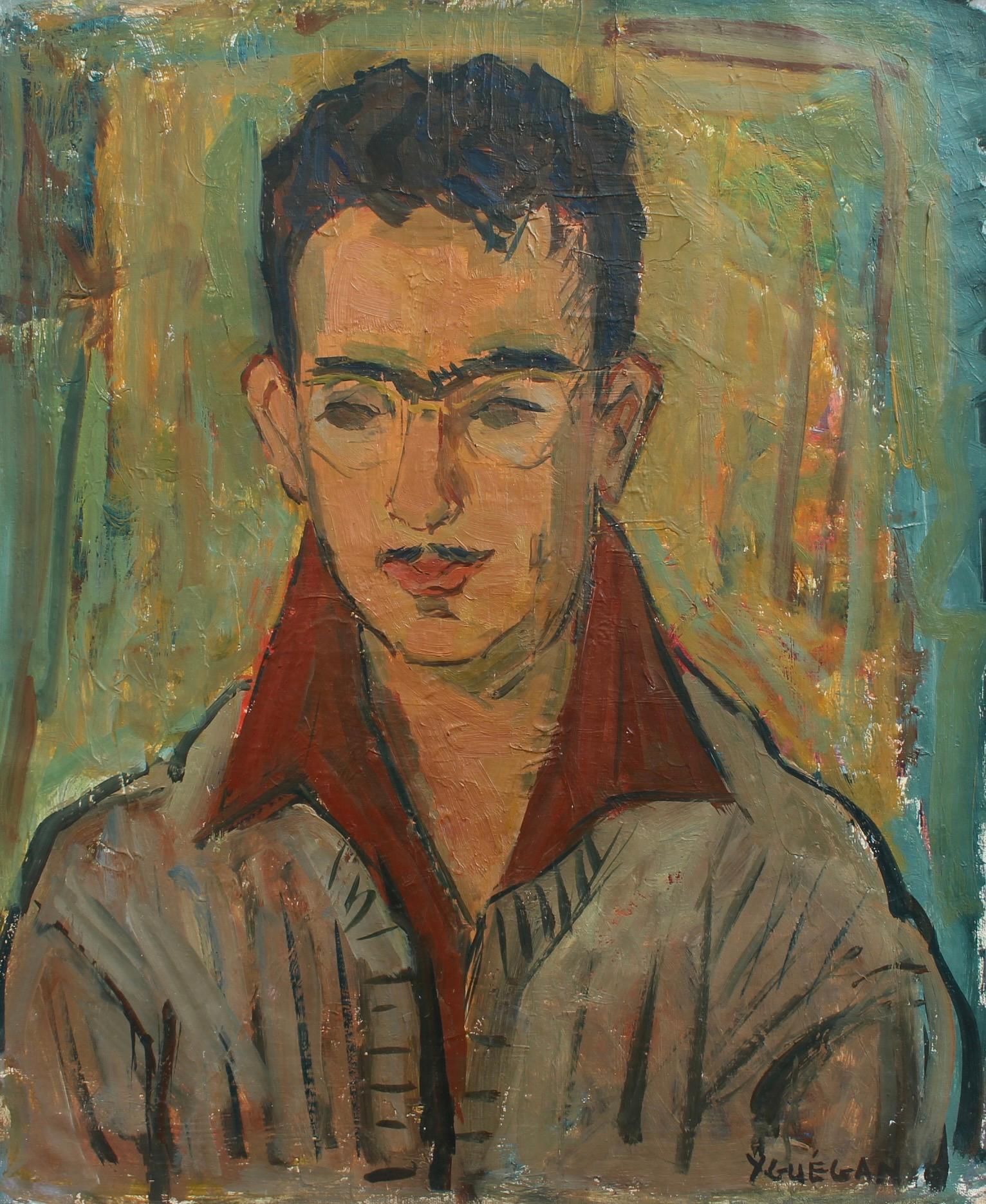 Portrait d'un homme - Moderne Painting par Yvonne Guégan