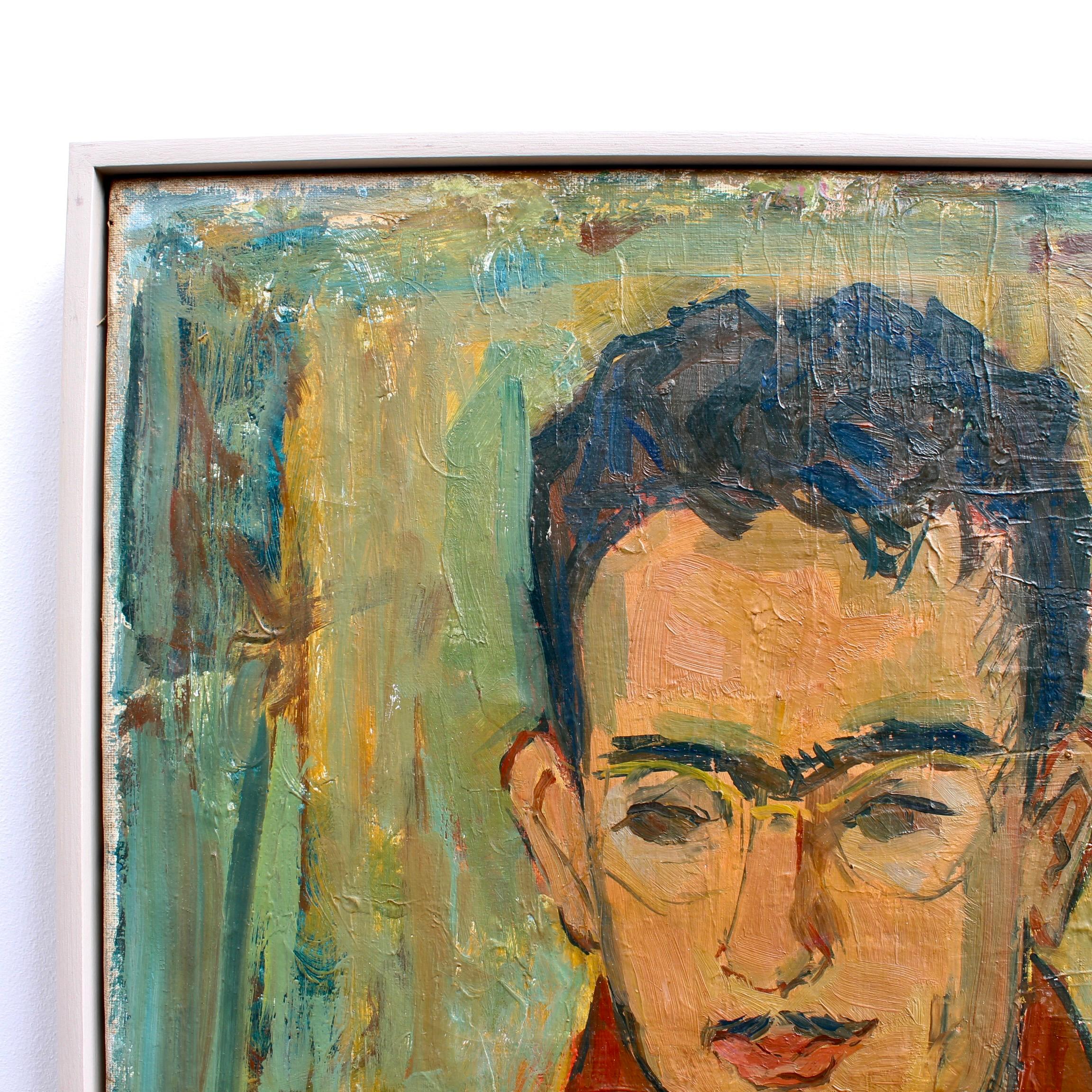 Ritratto di uomo, olio su tela, di Yvonne Guégan (circa anni '70). Questo non è un ritratto del miliardario solitario Howard Hughes. Purtroppo non sappiamo chi sia, ma sembra un personaggio affascinante. I colletti molto ampi degli anni '70