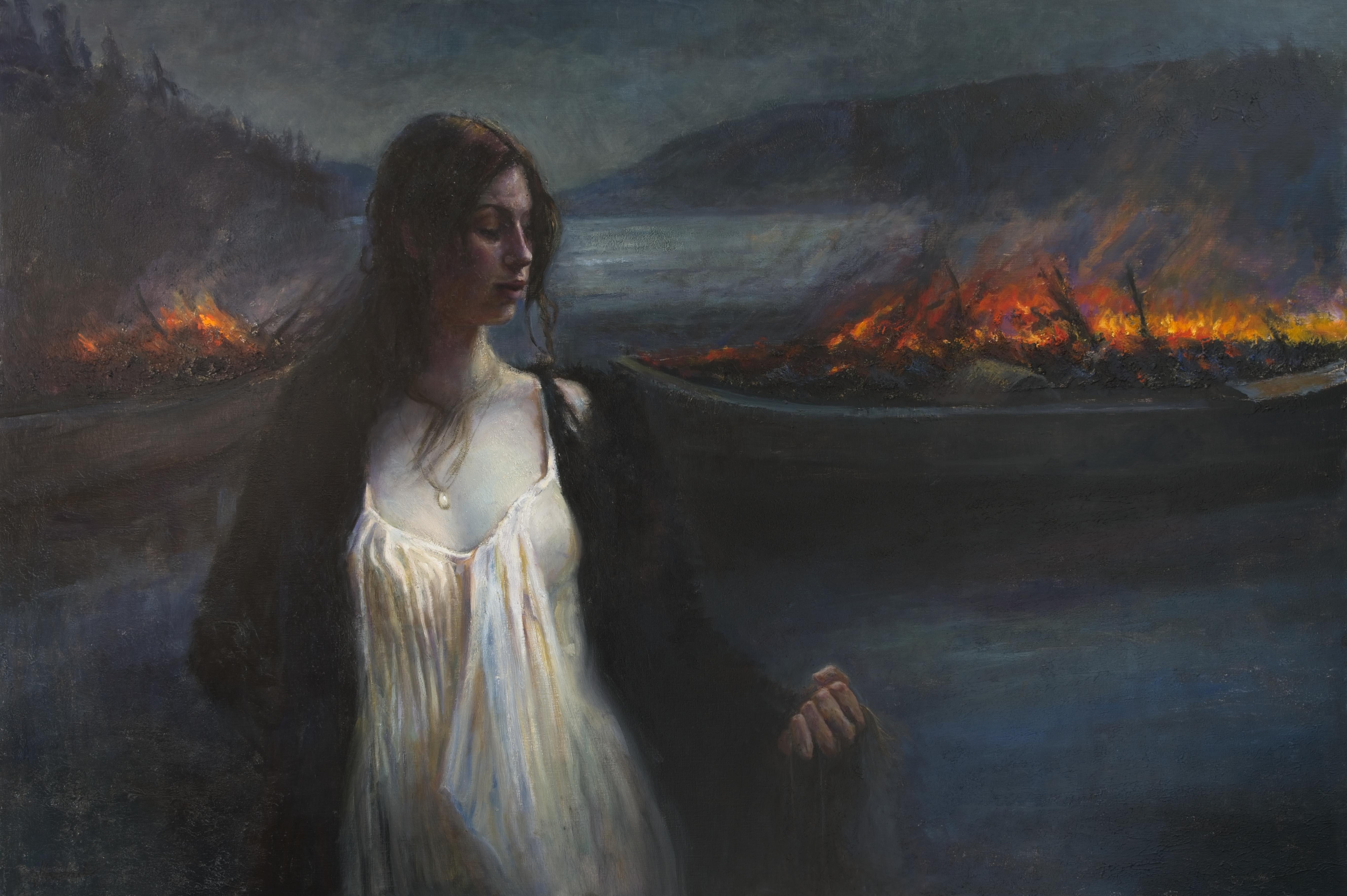 Figurative Painting de Yvonne Heemskerk - Judith- Pintura holandesa contemporánea del siglo XXI sobre la fuerza femenina