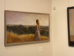 La Riunione - Pittura figurativa contemporanea del XXI secolo di una ragazza tra le dune