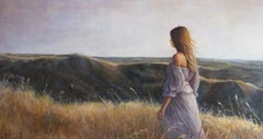 The Reunion- 21st Century Contemporary Figurative Painting of a Girl in Dunes