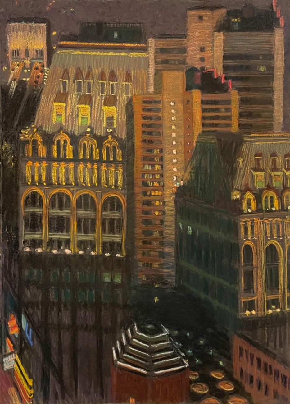 Yvonne Jacquette Landscape Painting - "From World Trade Center: Mixed Heights", Urban Landscape, New York City.