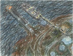 « Seaarsport Harbor Night I », scène de port, pastel sur papier, paysage urbain