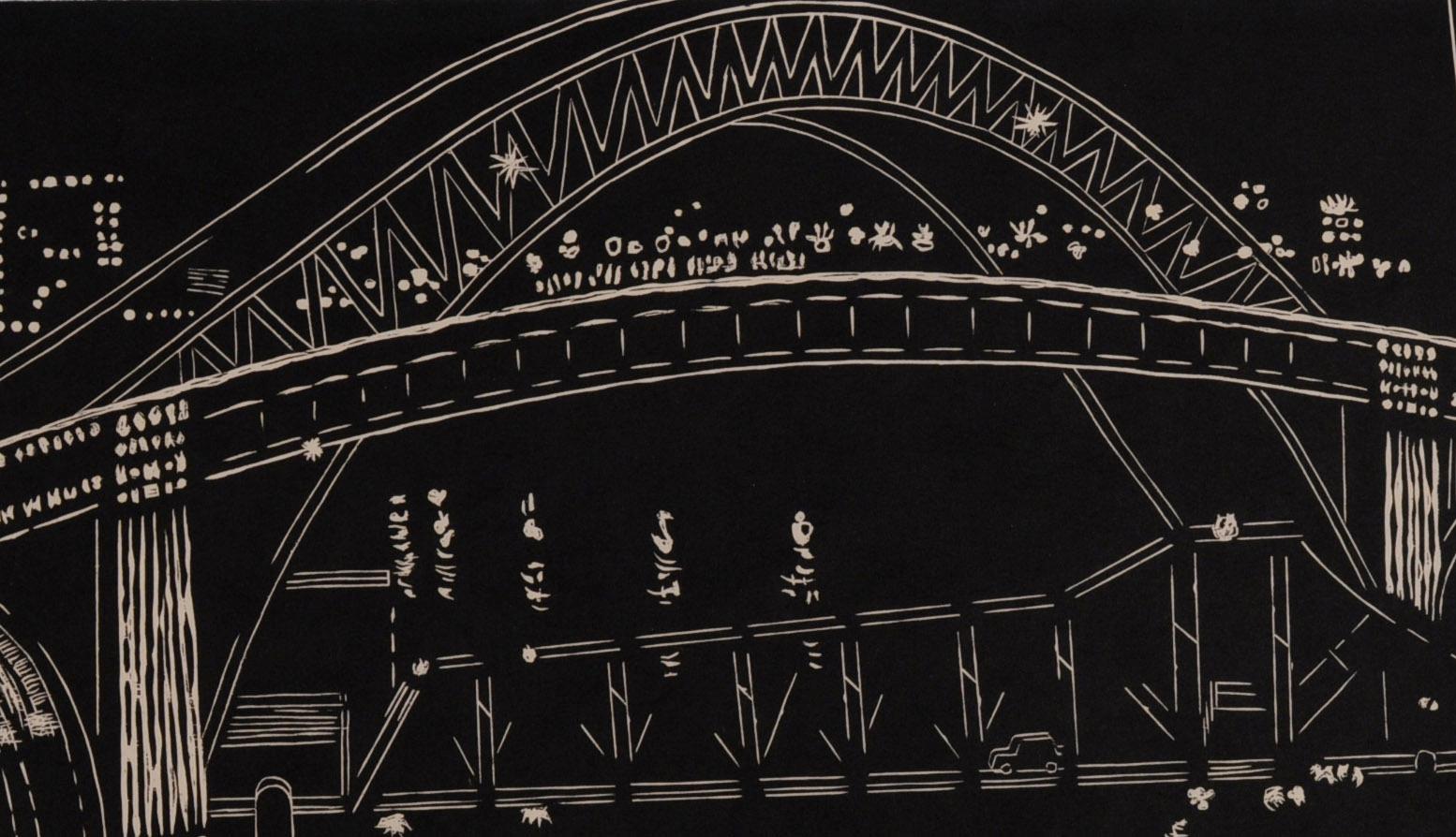 Bridges over Cuyahoga River, Cleveland - Print by Yvonne Jacquette