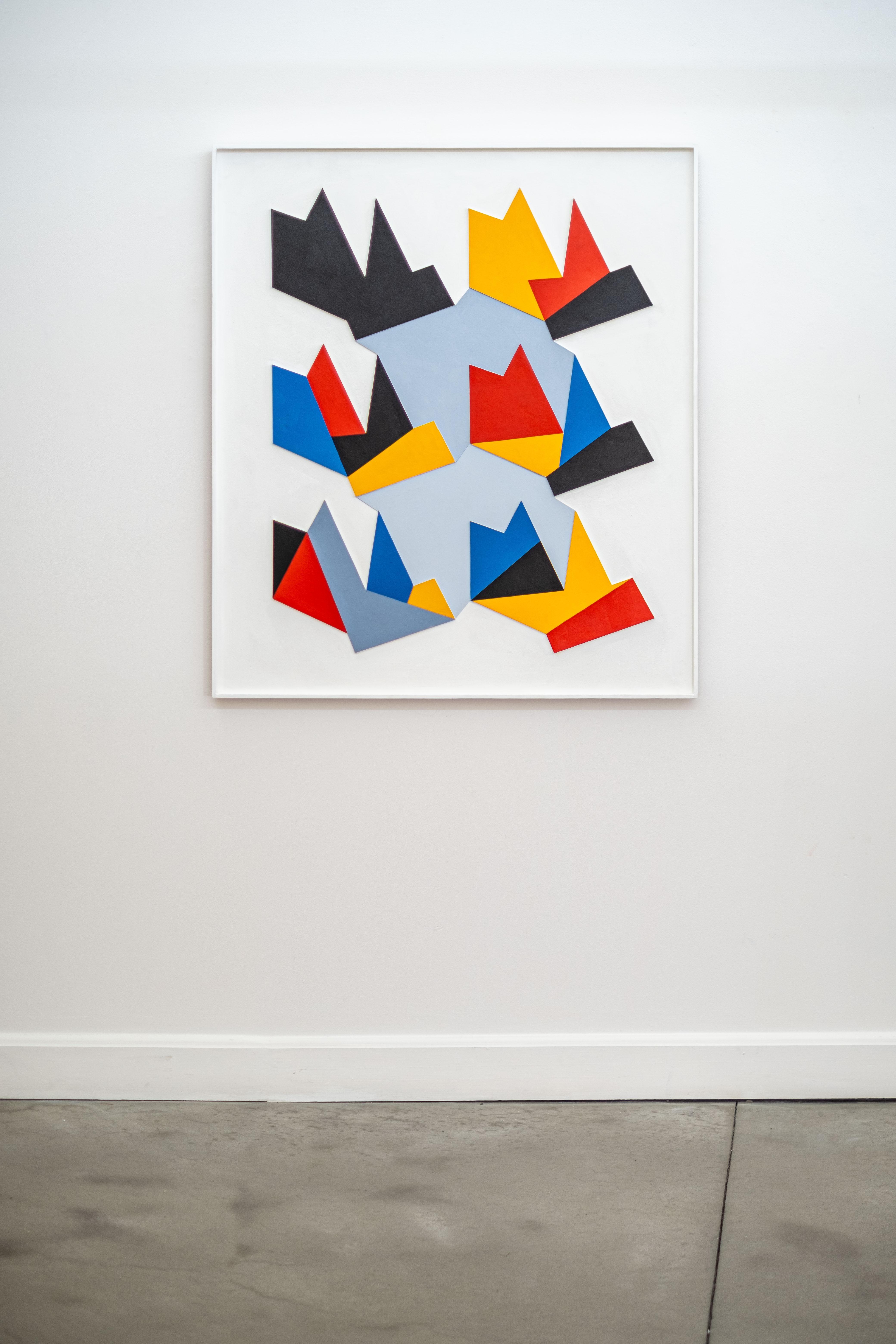 6 Variations Relief - coloré, contemporain, abstrait, Wood, gouache, foam core - Abstrait Painting par Yvonne Lammerich