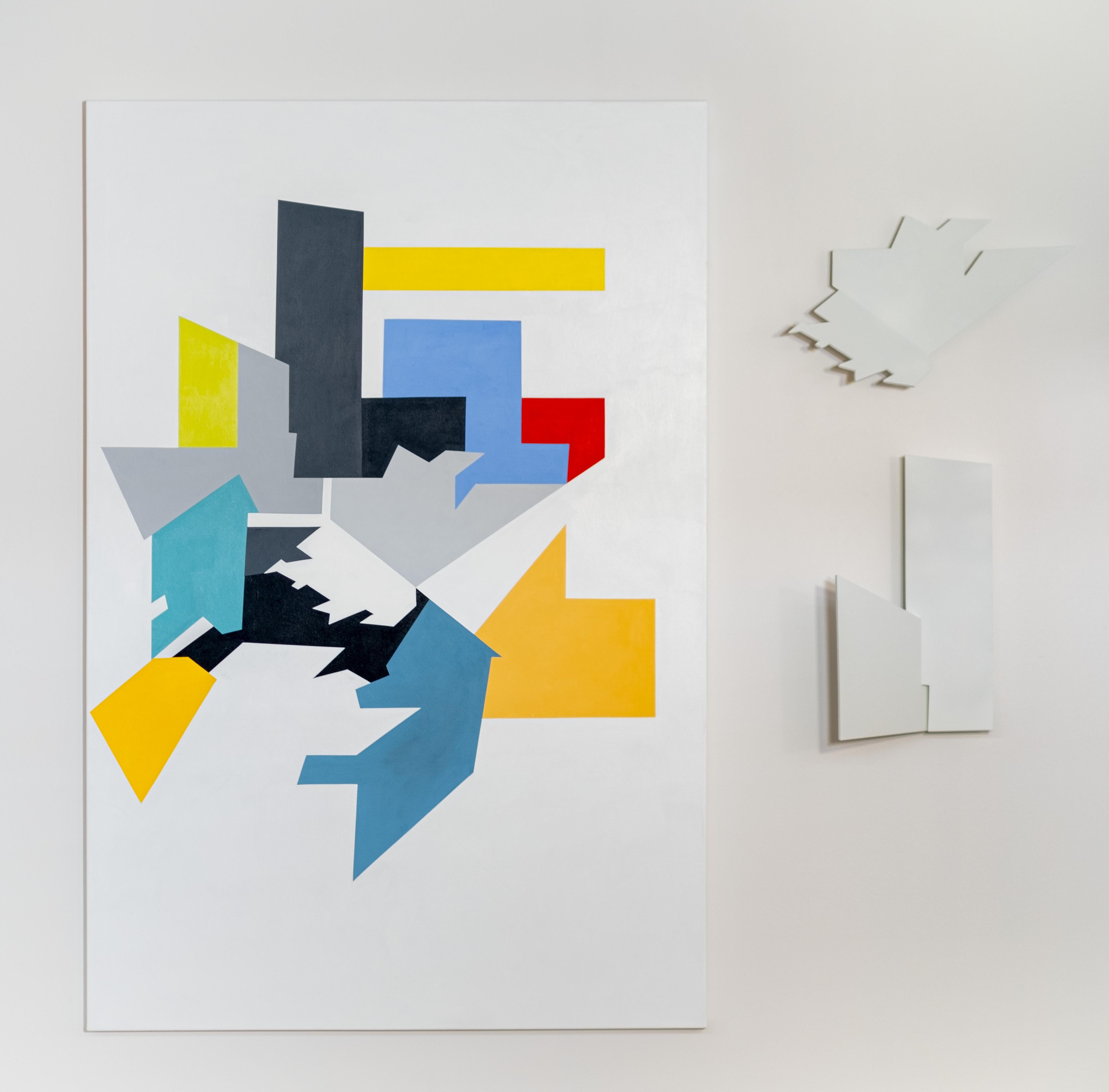 Cross/Cultural Now#3 - coloré, contemporain, abstrait, bois, acrylique sur toile - Painting de Yvonne Lammerich